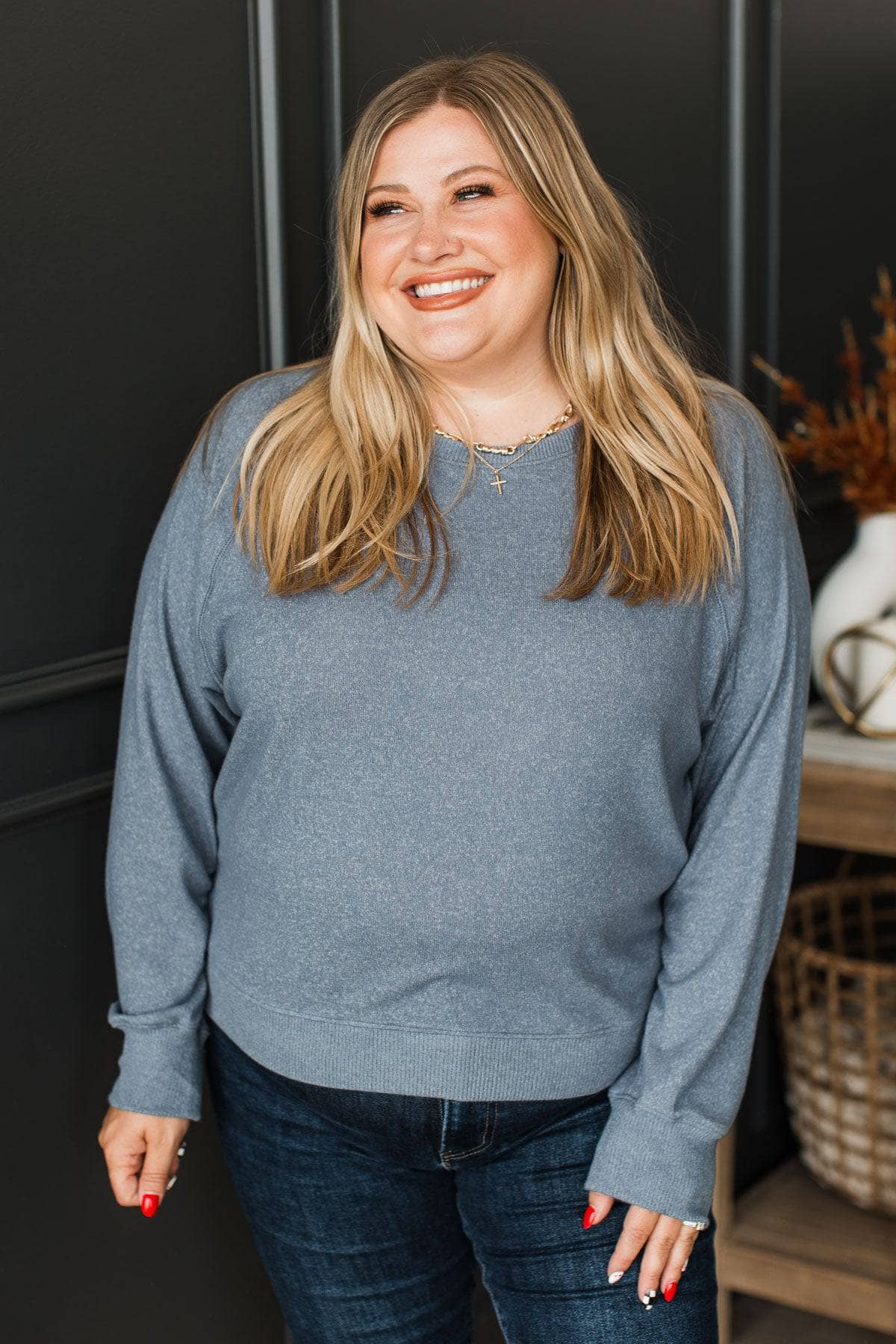 Highly Pleasing Long Sleeve Top- Denim Blue - Image 2