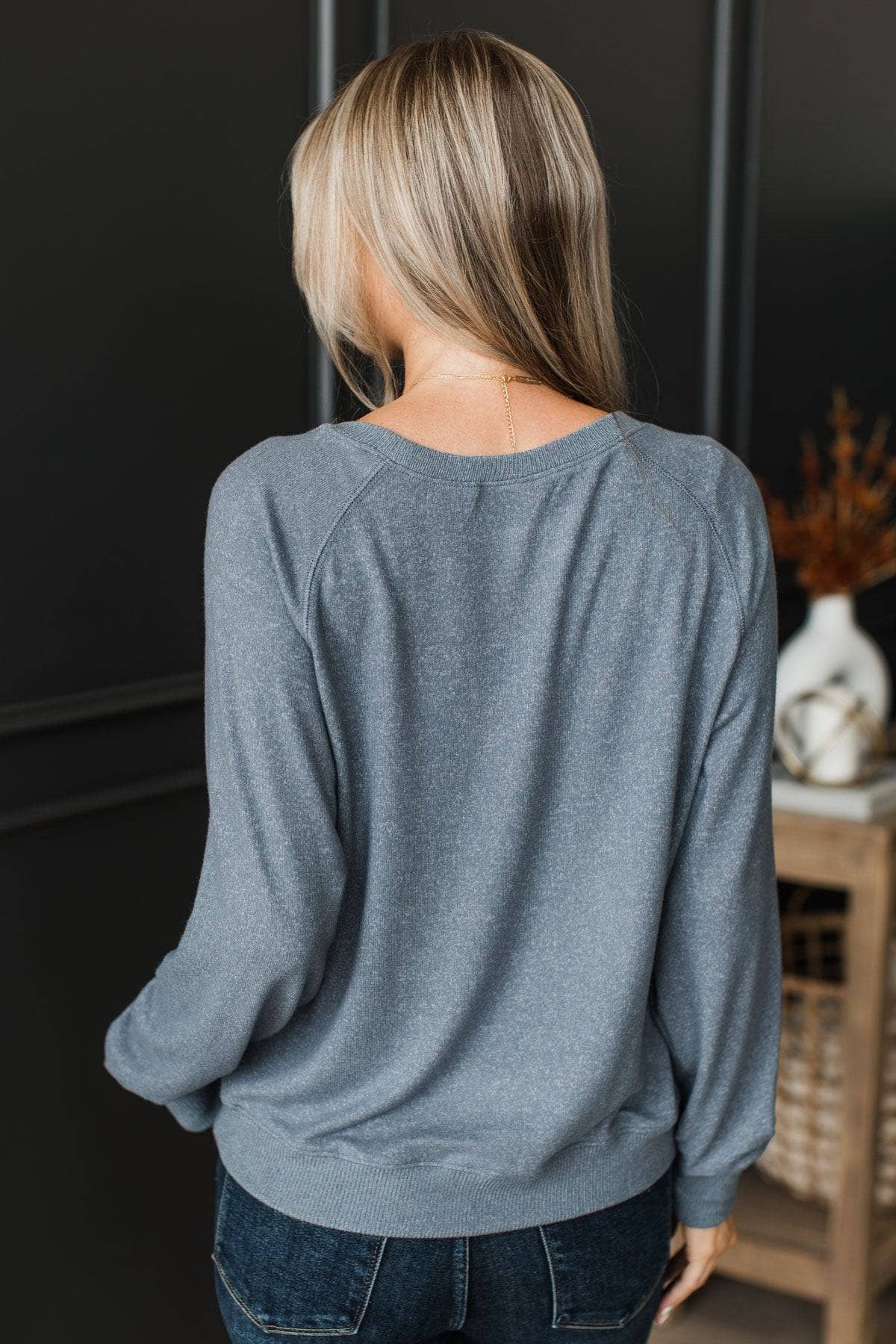 Highly Pleasing Long Sleeve Top- Denim Blue - Image 7