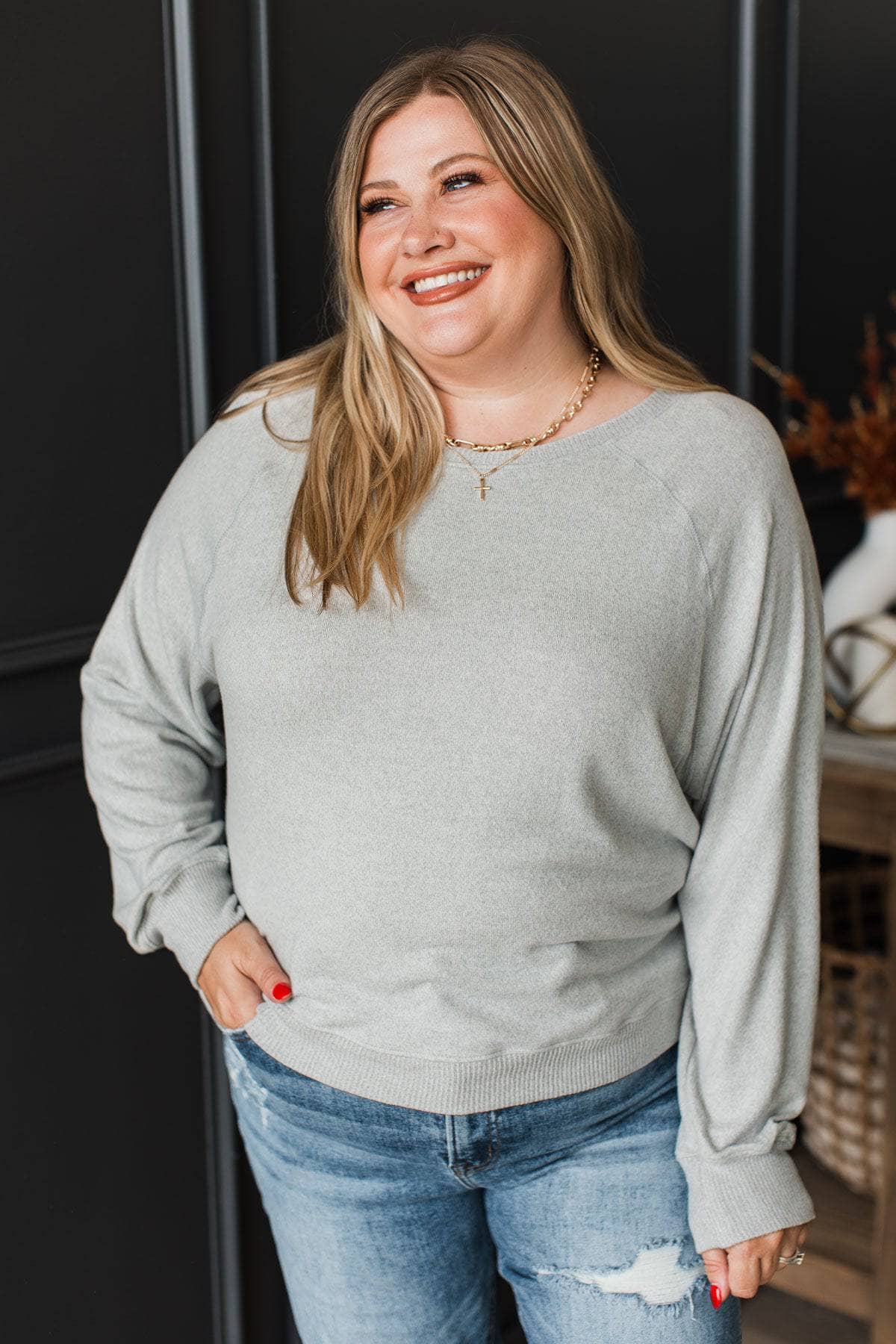 Highly Pleasing Long Sleeve Top- Heather Grey - Image 2