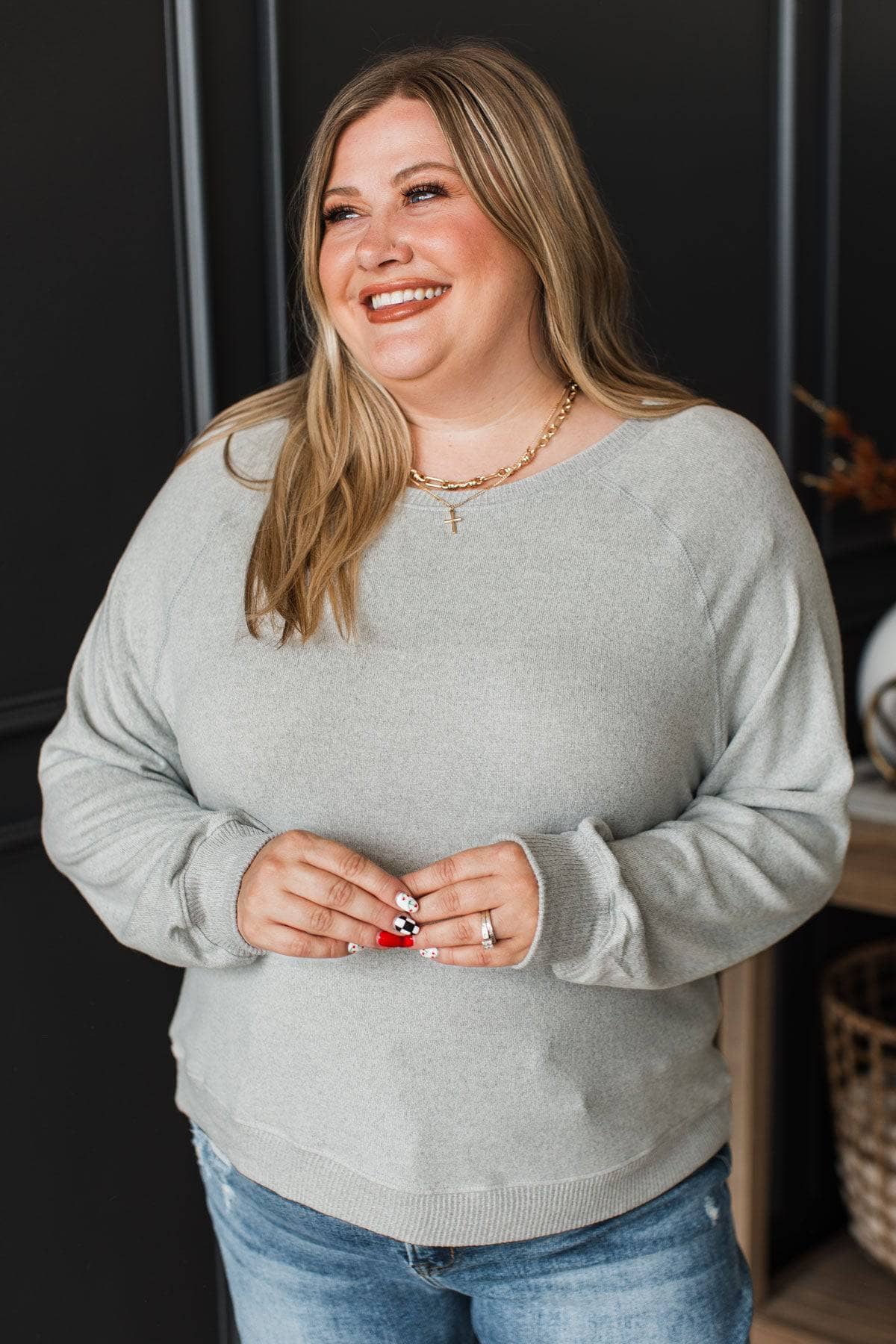 Highly Pleasing Long Sleeve Top- Heather Grey - Image 4