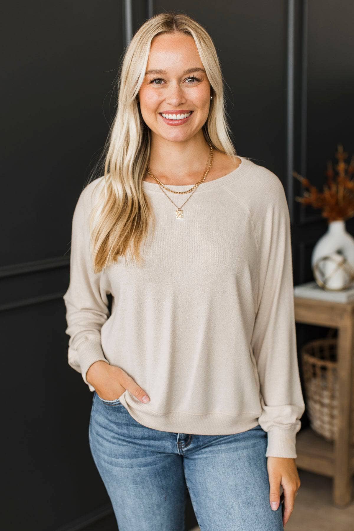 Highly Pleasing Long Sleeve Top- Oatmeal - Image 3