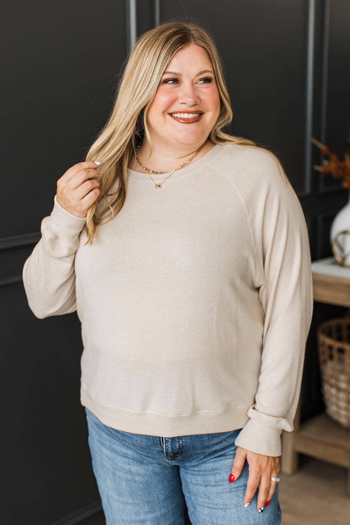 Highly Pleasing Long Sleeve Top- Oatmeal - Image 4