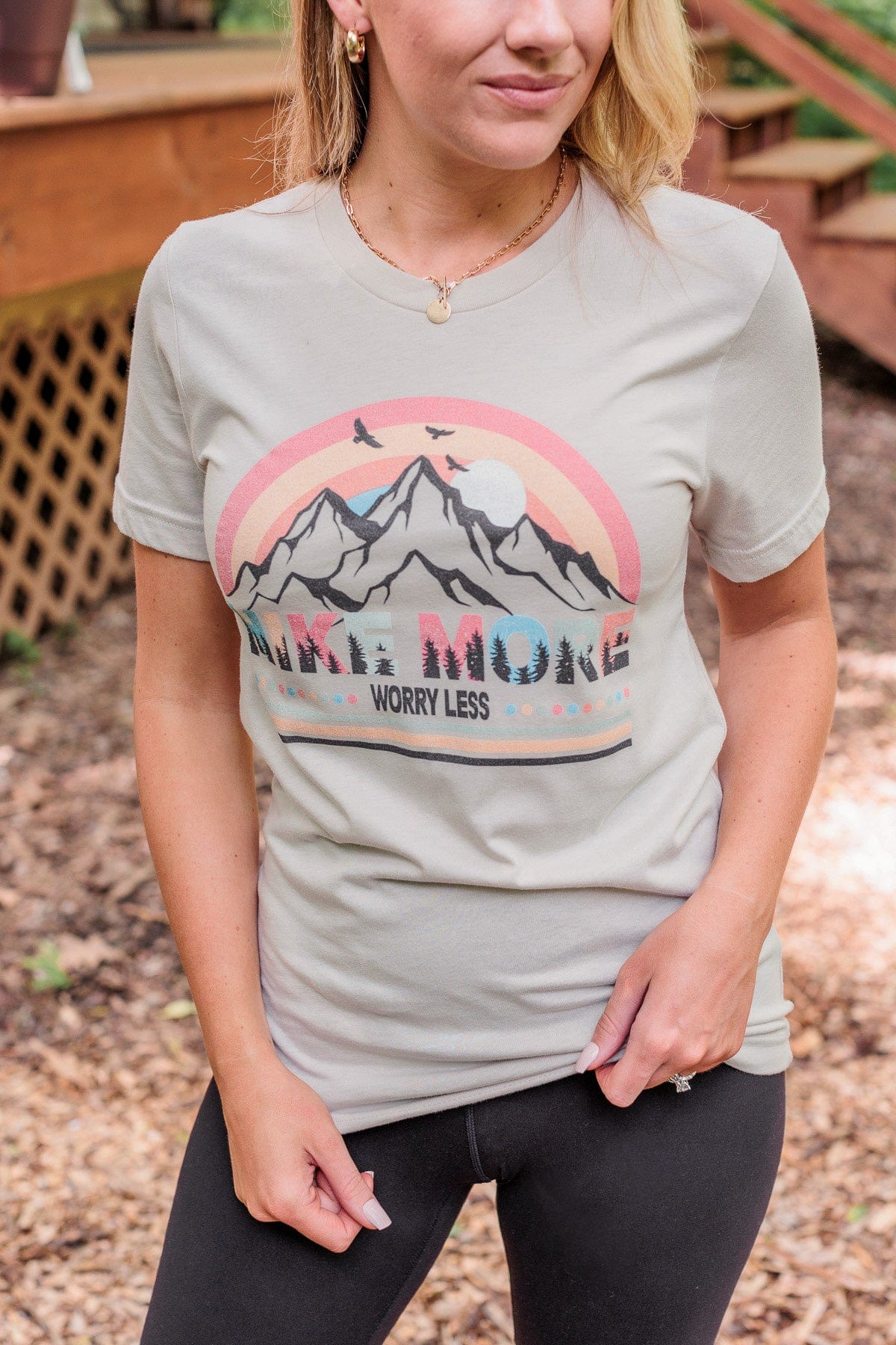 "Hike More, Worry Less" Graphic Tee- Beige - Image 2
