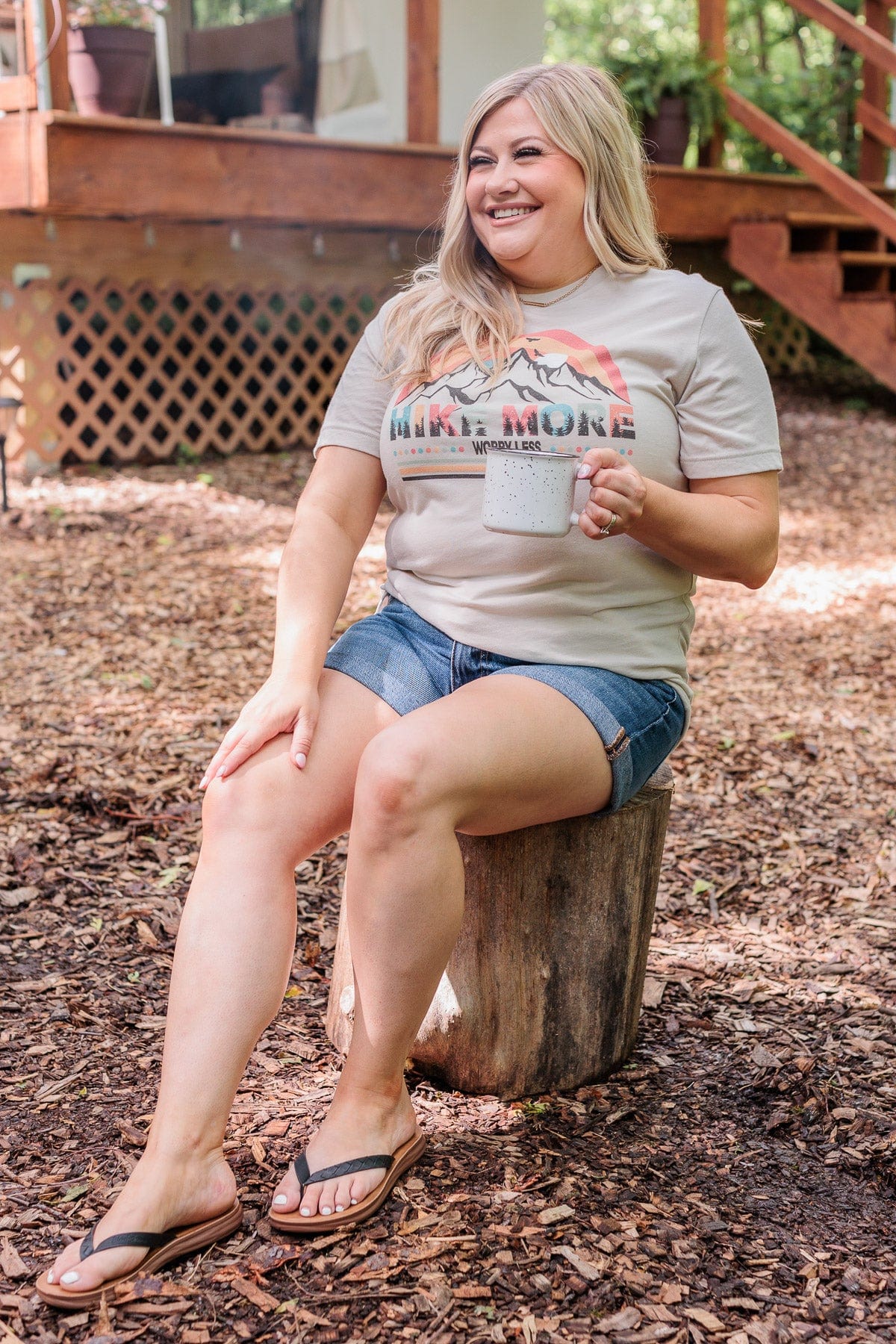 "Hike More, Worry Less" Graphic Tee- Beige - Image 7