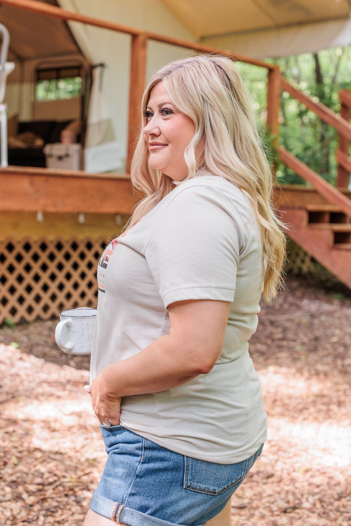 "Hike More, Worry Less" Graphic Tee- Beige - Image 8