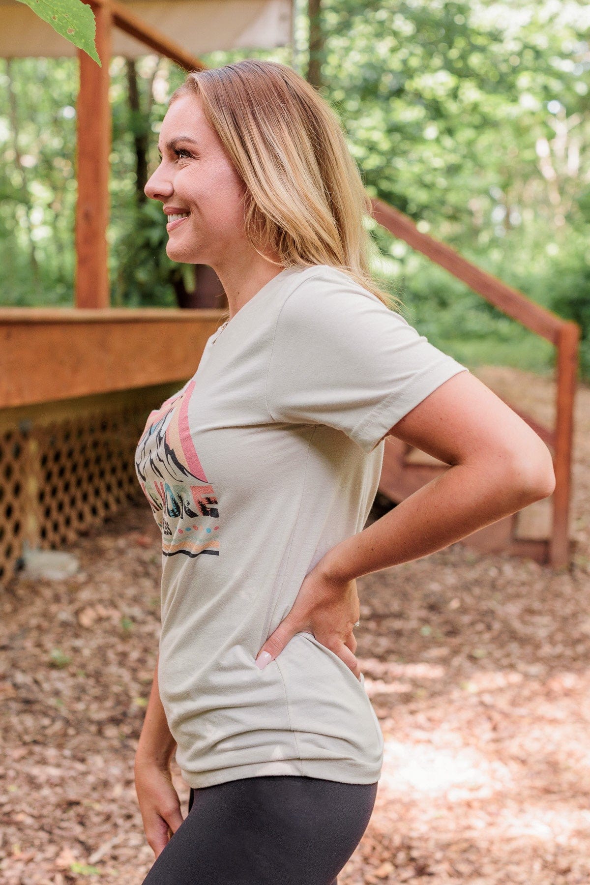 "Hike More, Worry Less" Graphic Tee- Beige - Image 9