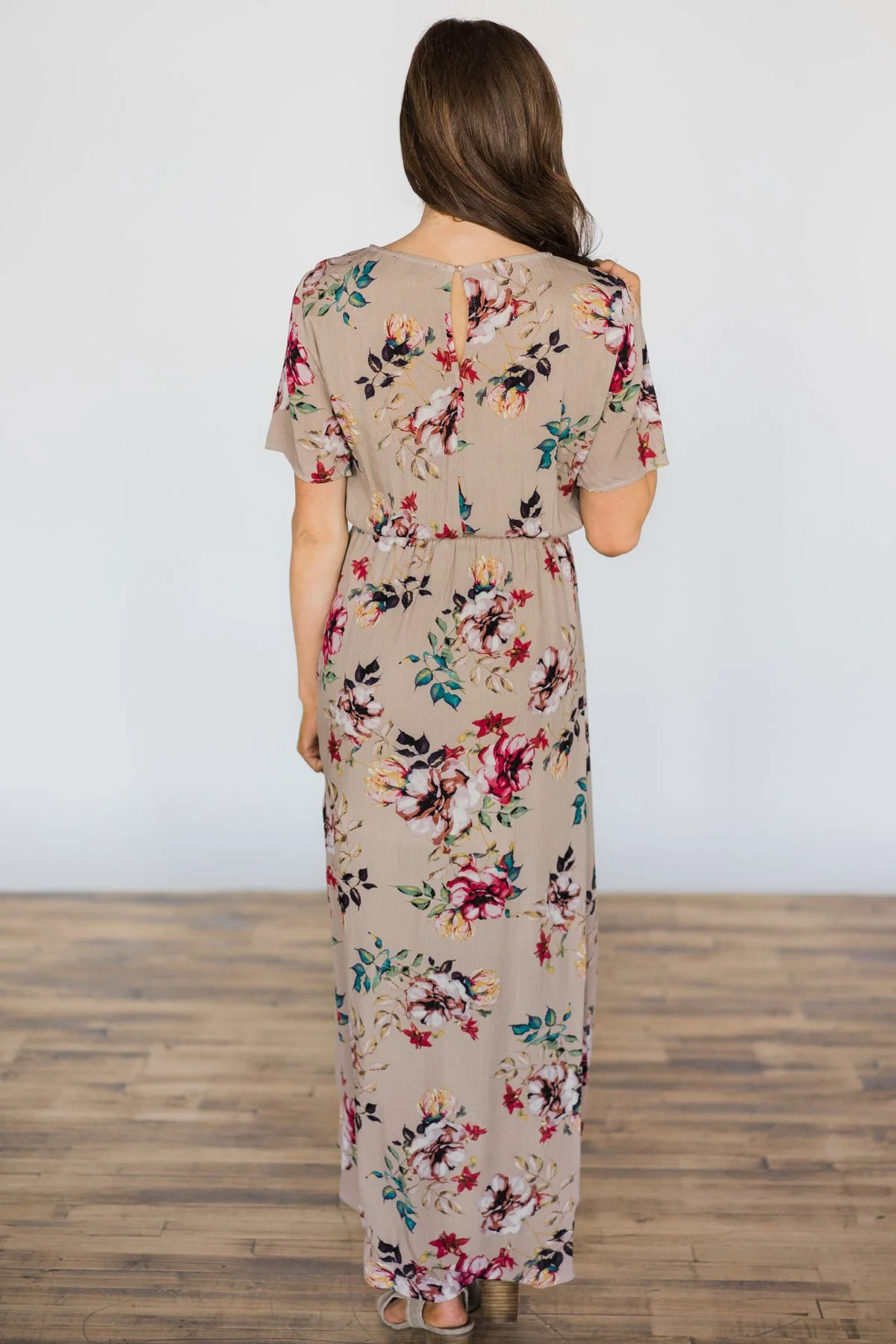 Hint of Spring Taupe Floral Maxi Dress - Image 3