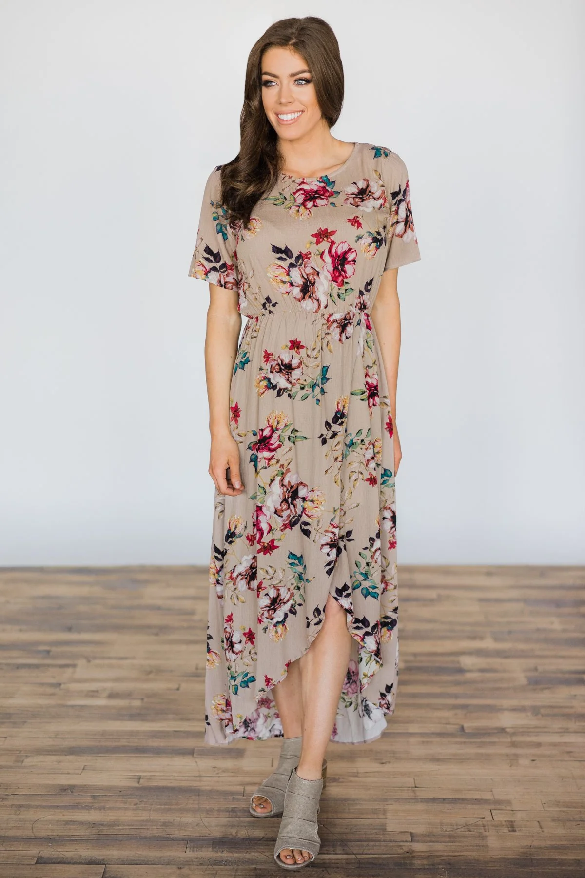 Hint of Spring Taupe Floral Maxi Dress - Image 4