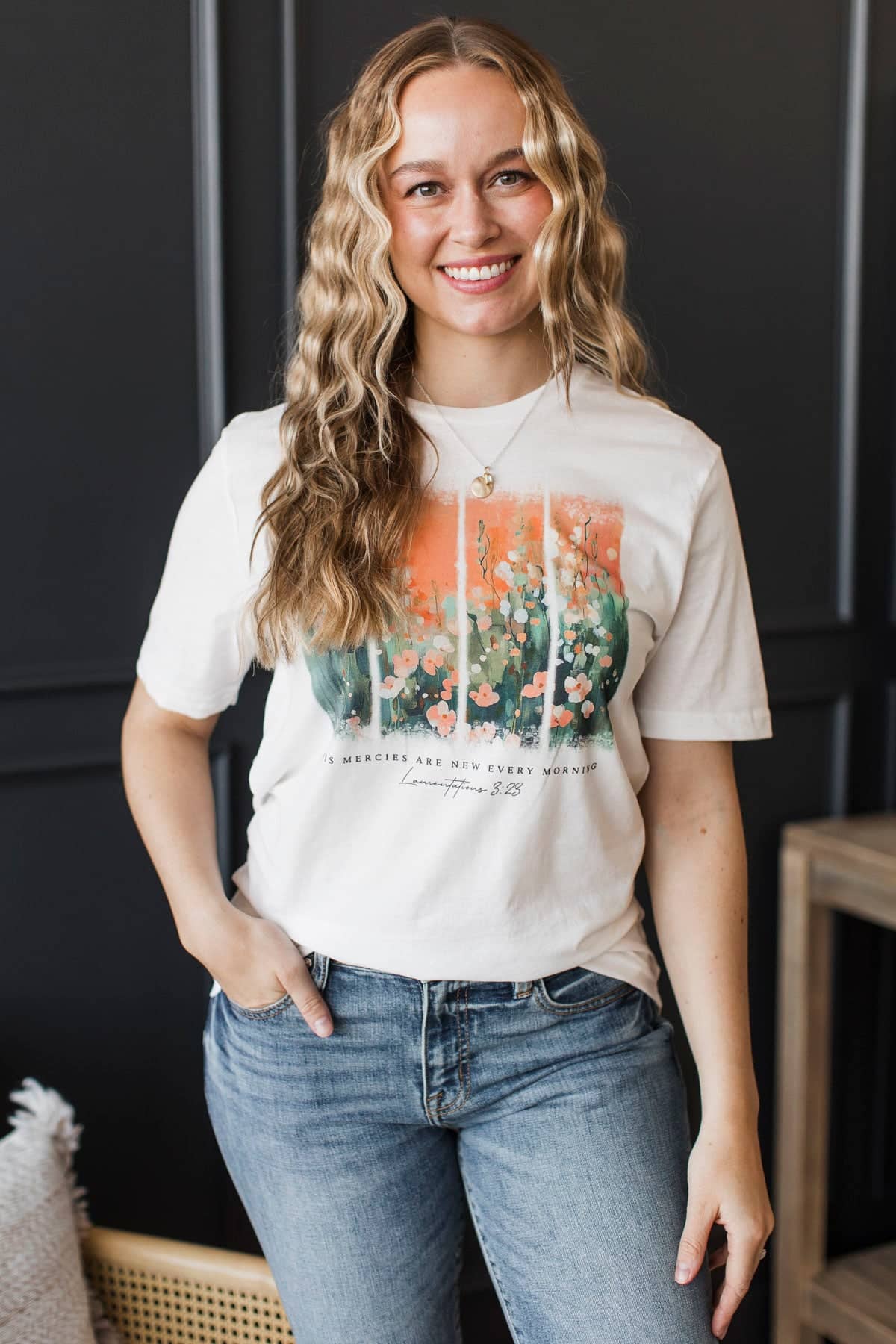 "His Mercies Are New" Verse Graphic Tee- White - Image 3