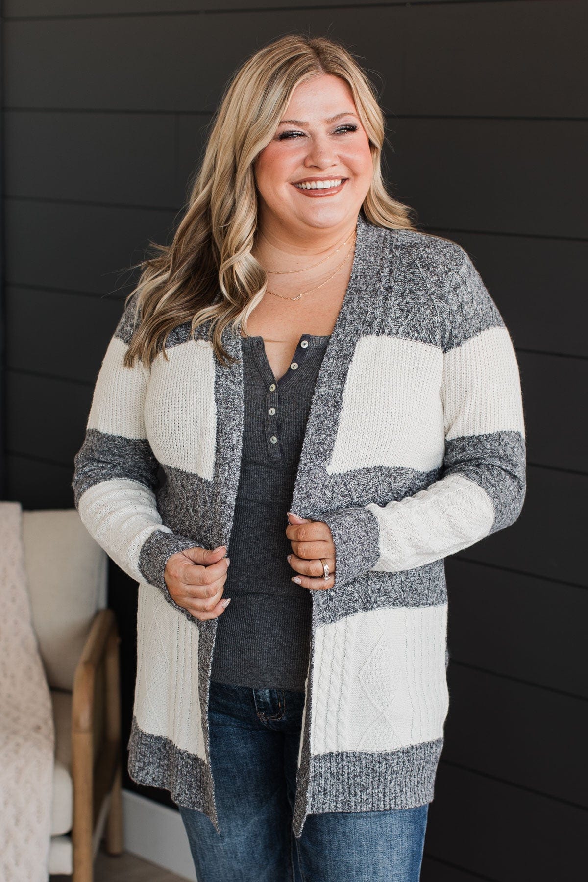 Hold Me Close Knit Cardigan- Dark Grey - Image 3