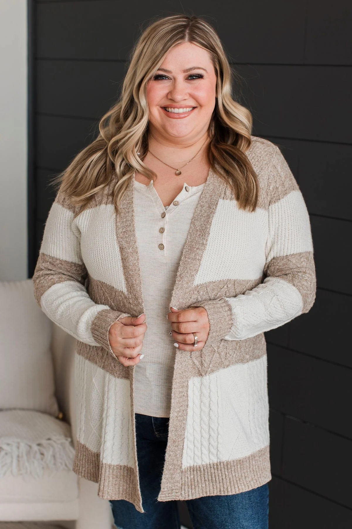 Hold Me Close Knit Cardigan- Light Taupe & Ivory - Image 2