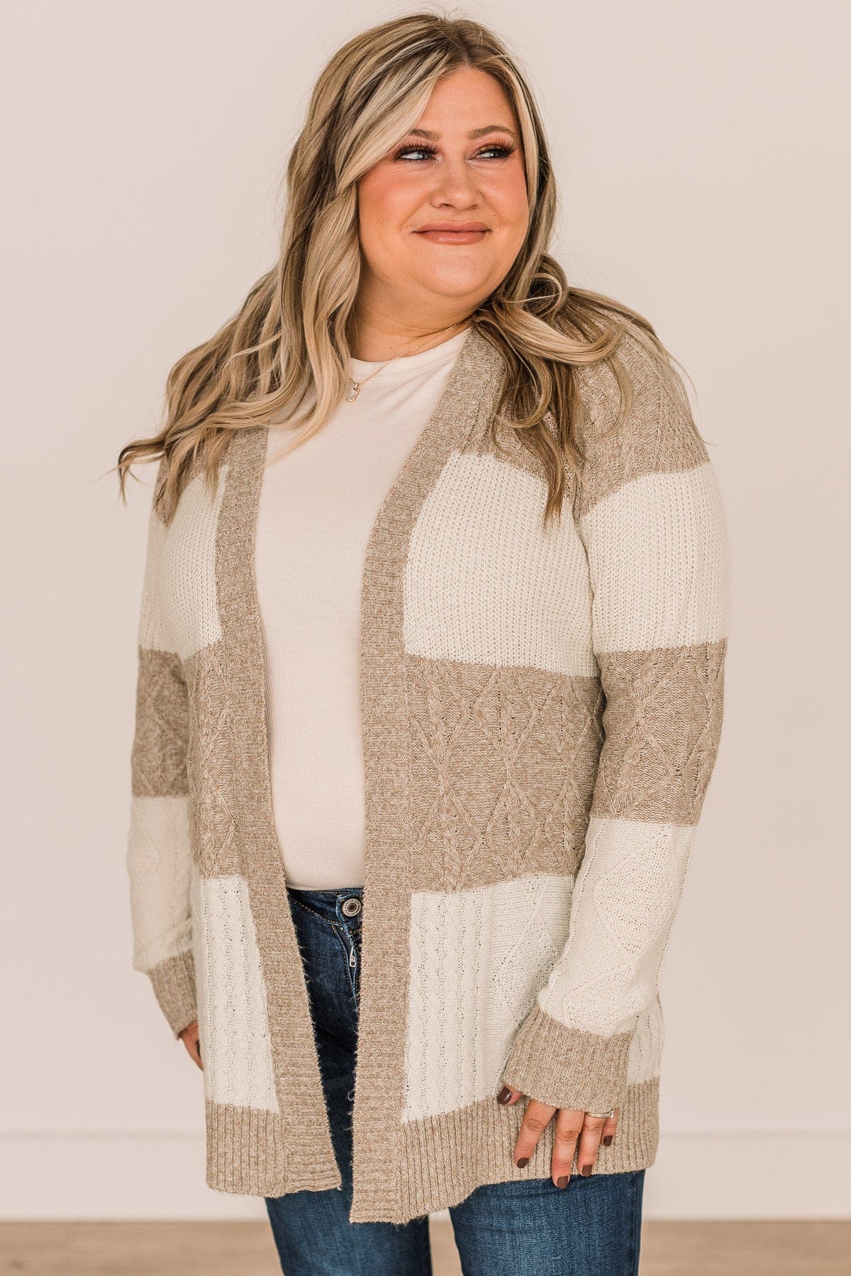 Hold Me Close Knit Cardigan- Light Taupe & Ivory - Image 8