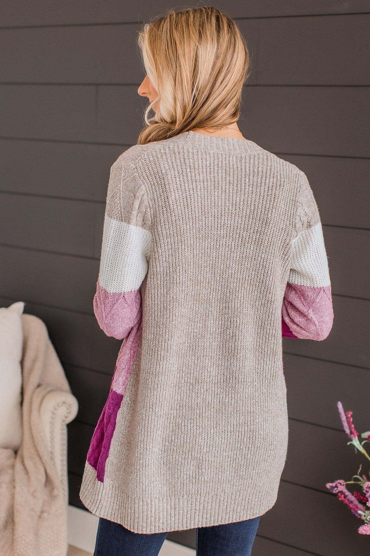 Hold Me Close Knit Cardigan- Light Taupe & Pink - Image 7