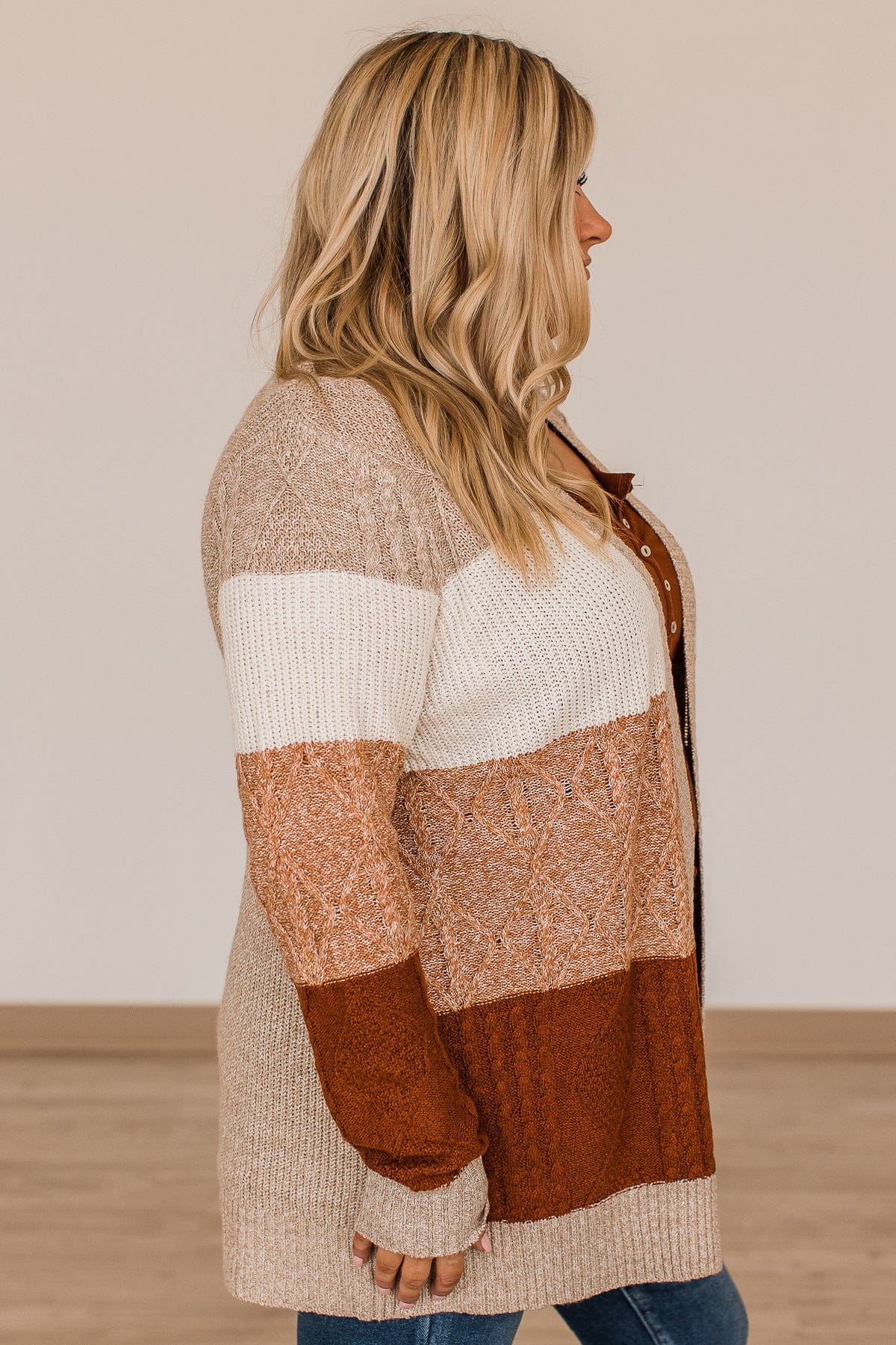 Hold Me Close Knit Cardigan- Light Taupe & Rust - Image 9