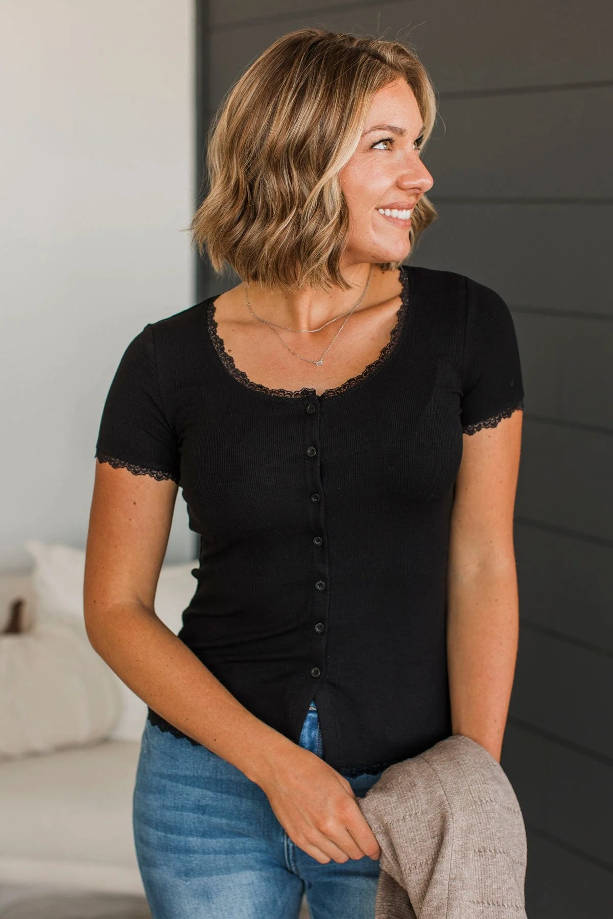 Hold Me Forever Button Top- Black - Image 2