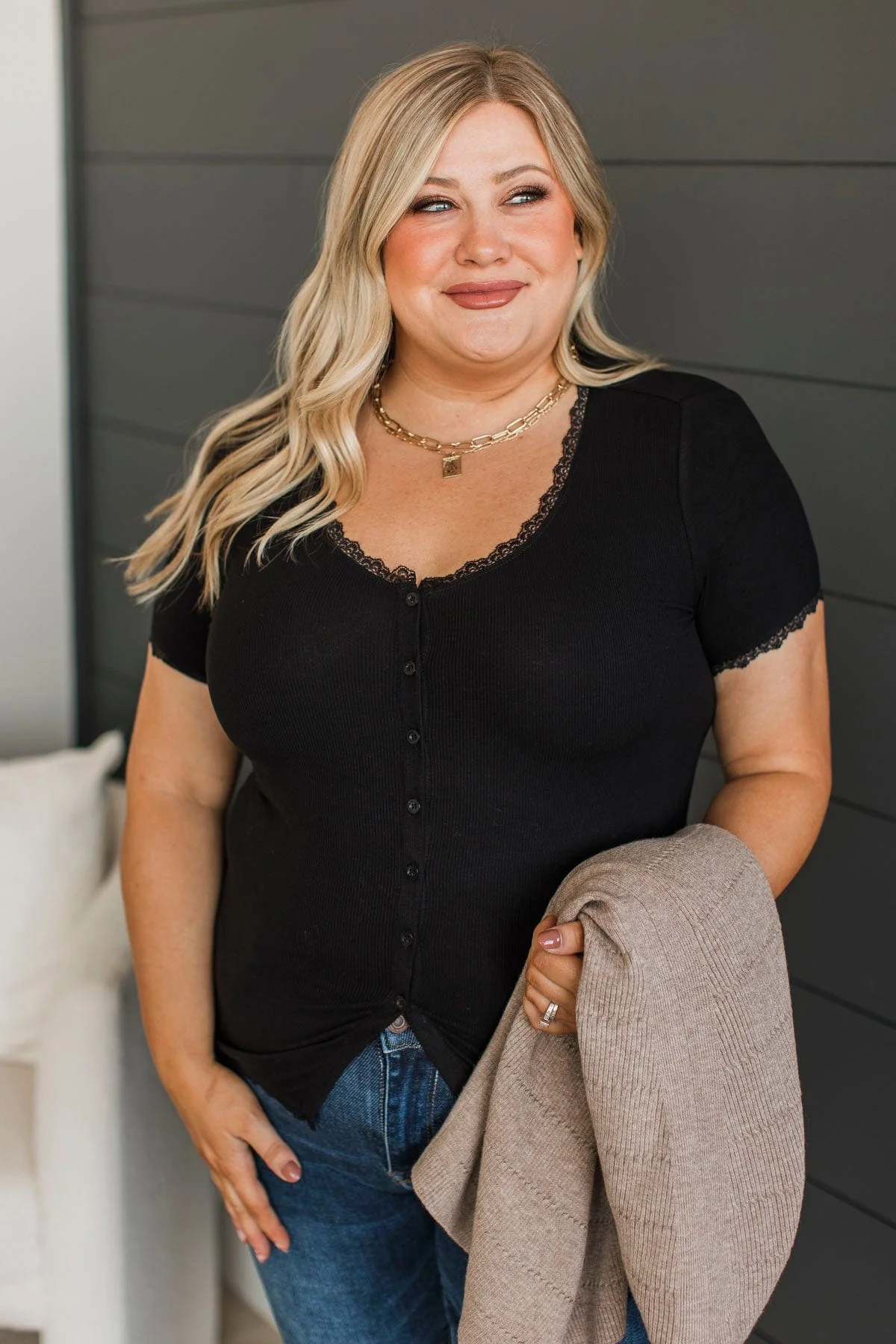 Hold Me Forever Button Top- Black - Image 3