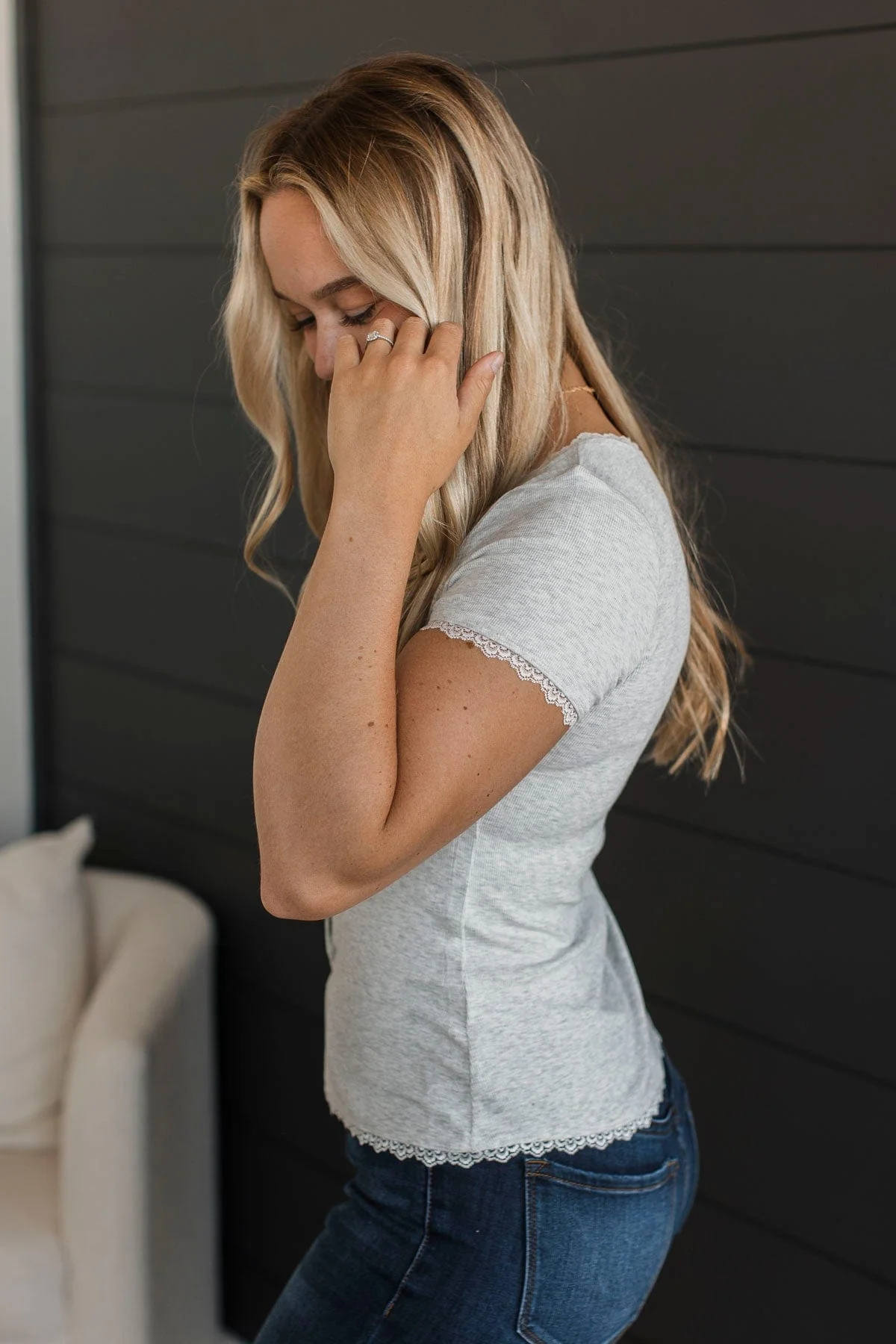 Hold Me Forever Knit Button Top- Heather Grey - Image 5