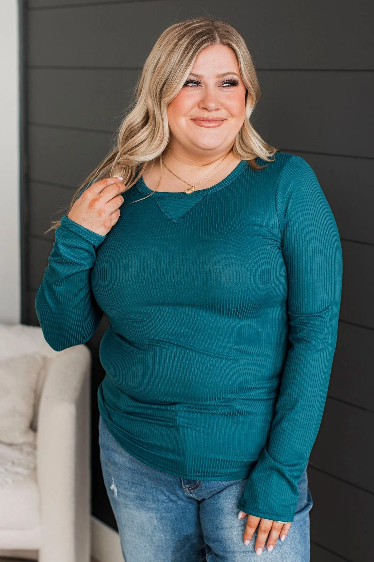 Hold Me Near Ribbed Knit Top- Teal - Image 2