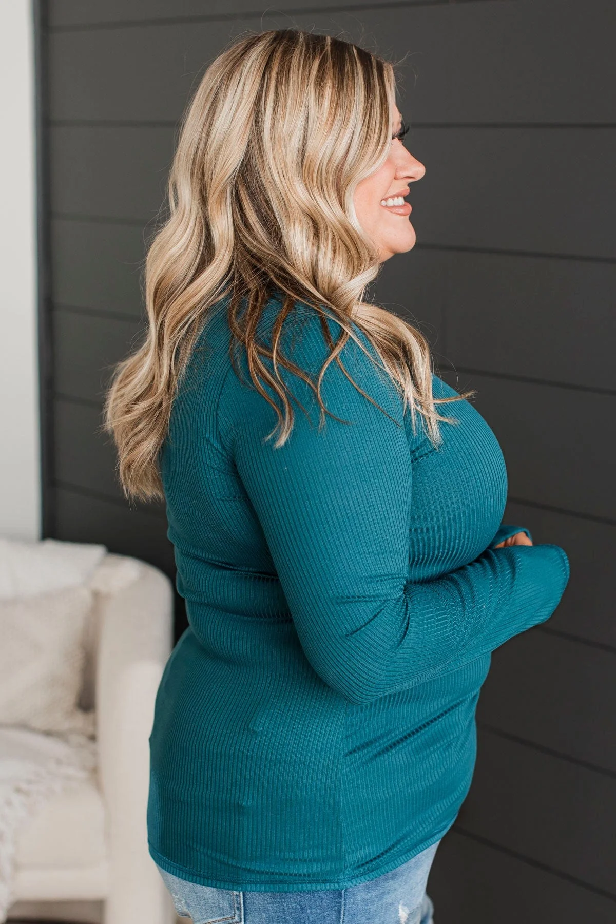 Hold Me Near Ribbed Knit Top- Teal - Image 6