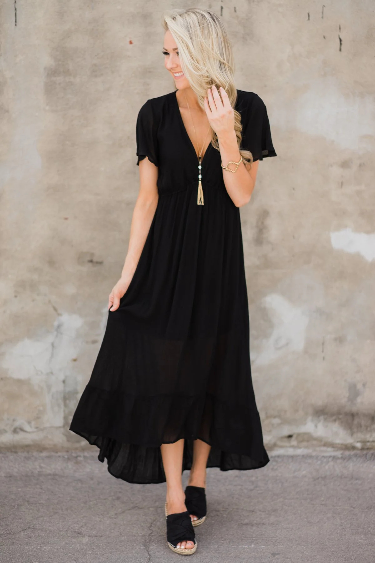 Hold Me Tight Hi-Lo Dress- Black