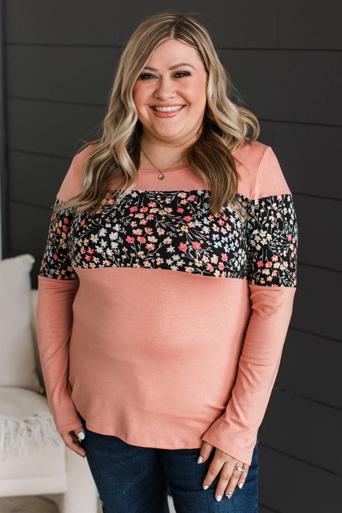 Hold Me Up Floral Color Block Top- Mauve Pink - Image 2