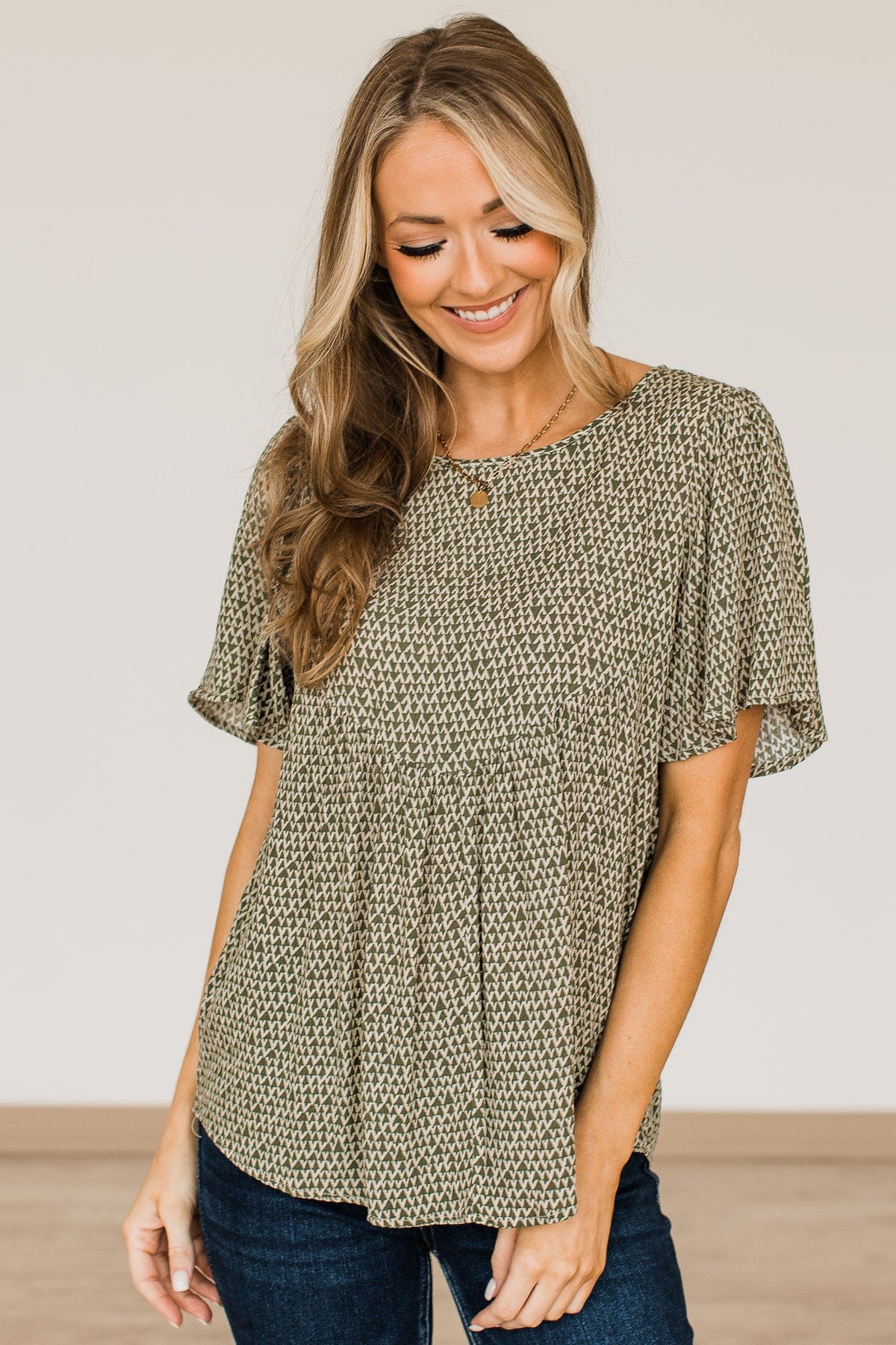 Hold My Hand Flutter Sleeve Top- Dark Olive - Image 4