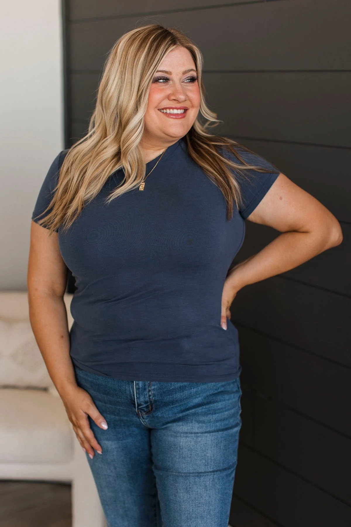 Hold On Forever Short Sleeve Top- Navy - Image 4