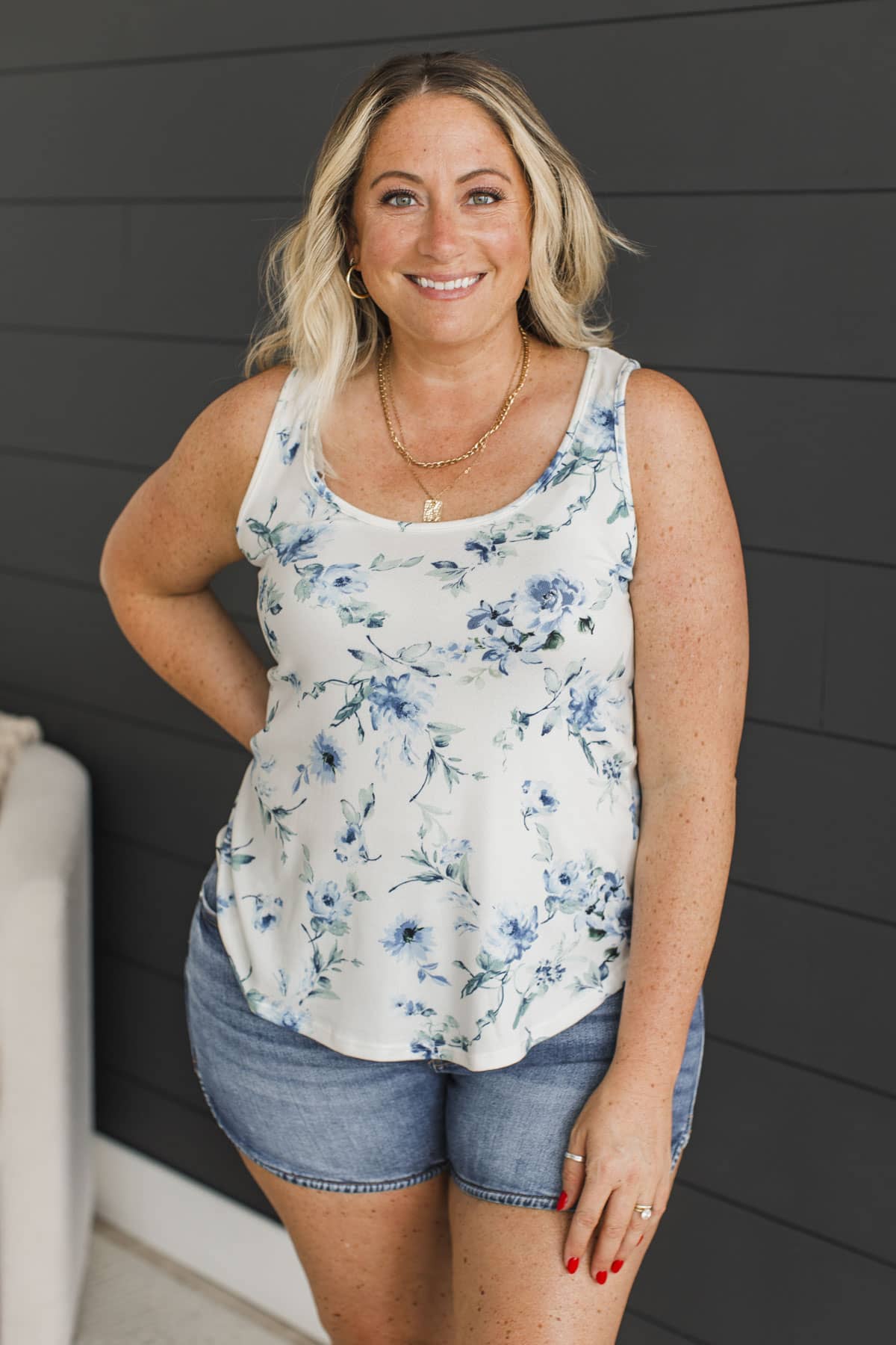 Hold Onto This Floral Tank Top- Ivory & Blue - Image 2