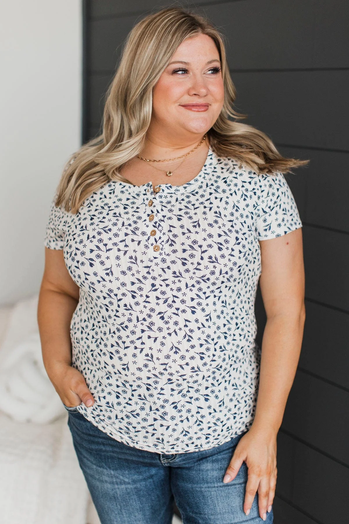 Hold Out Your Hand Floral Top- Ivory & Navy - Image 2