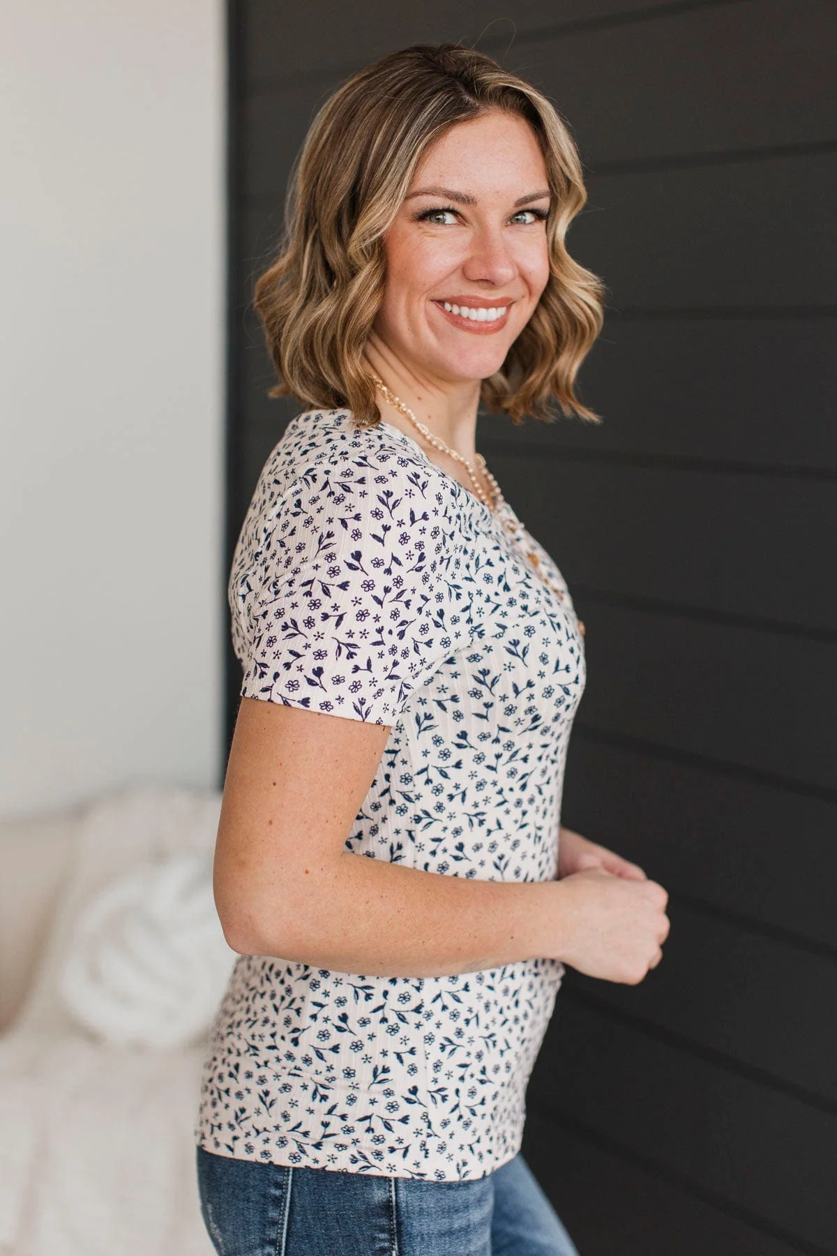 Hold Out Your Hand Floral Top- Ivory & Navy - Image 5