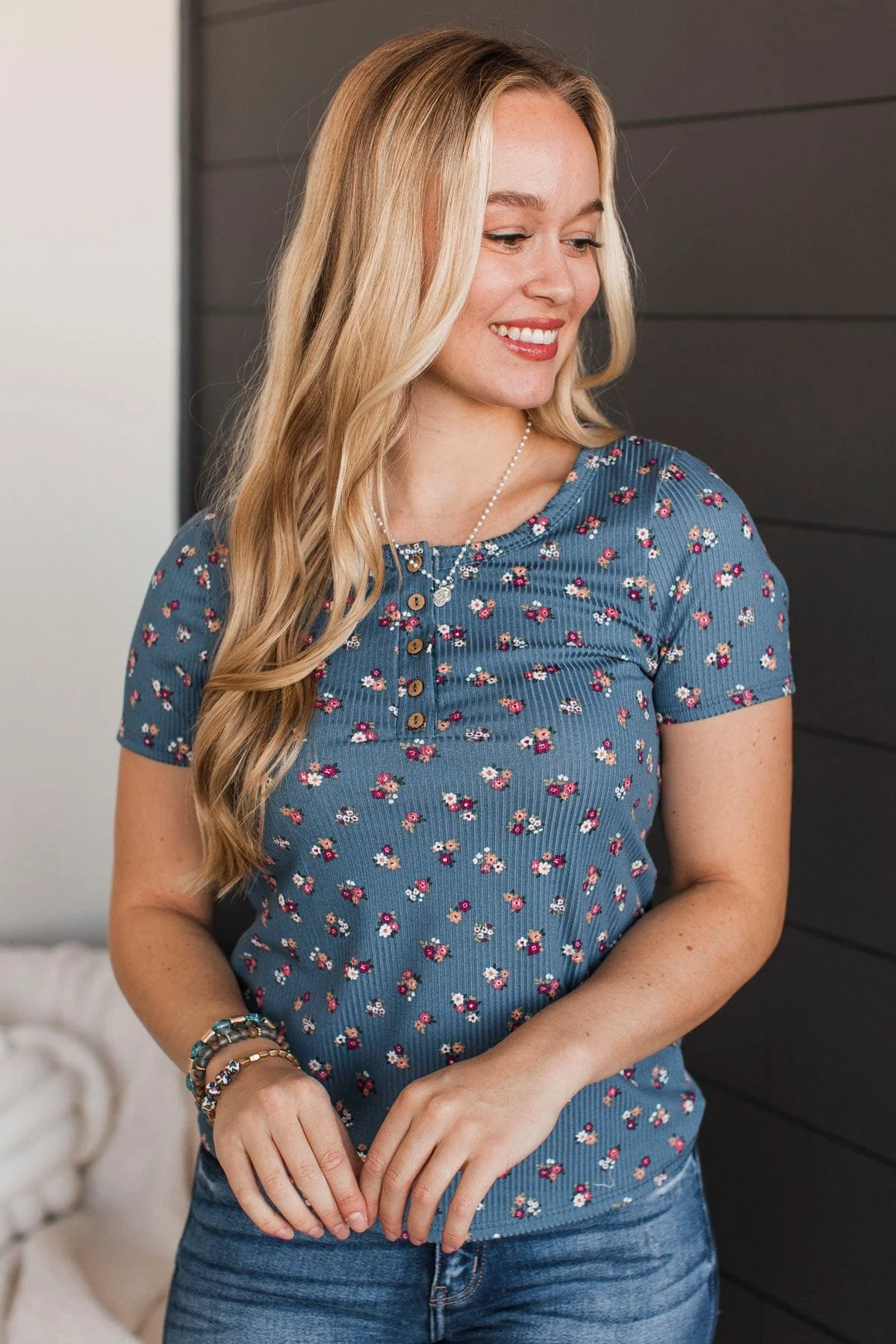 Hold Out Your Hand Floral Top- Denim Blue - Image 4