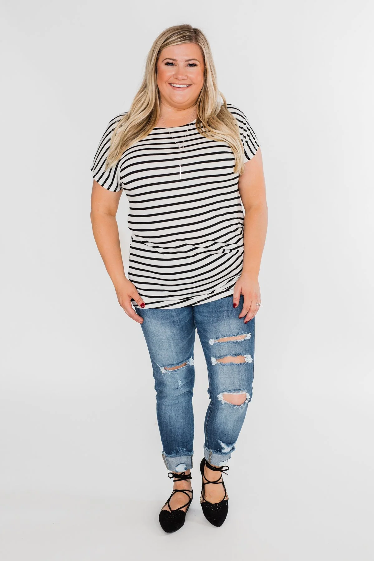 Hold That Thought Striped Top - Black & Ivory - Image 2