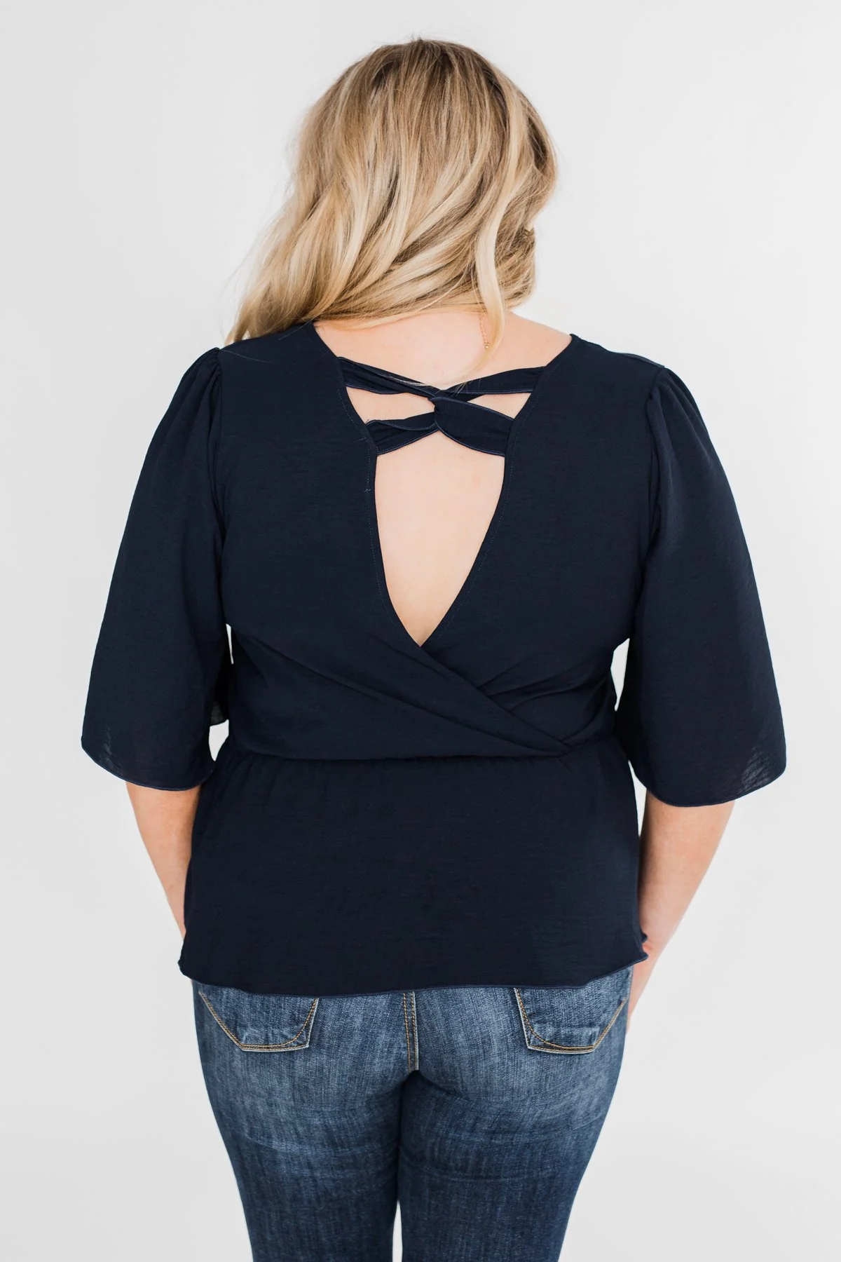 Hold You Tight Cinched Waist Blouse- Navy - Image 12
