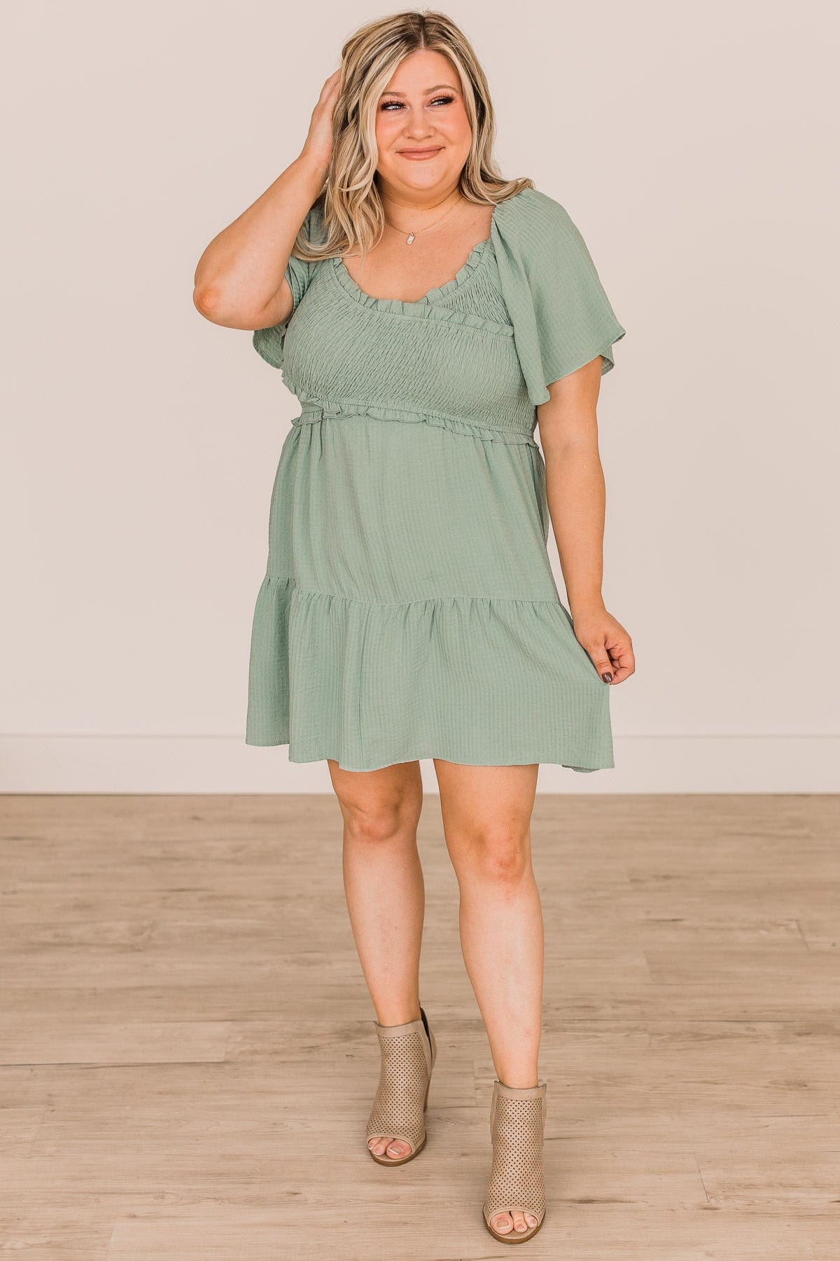 Holding On To Forever Smocked Dress- Sage - Image 2