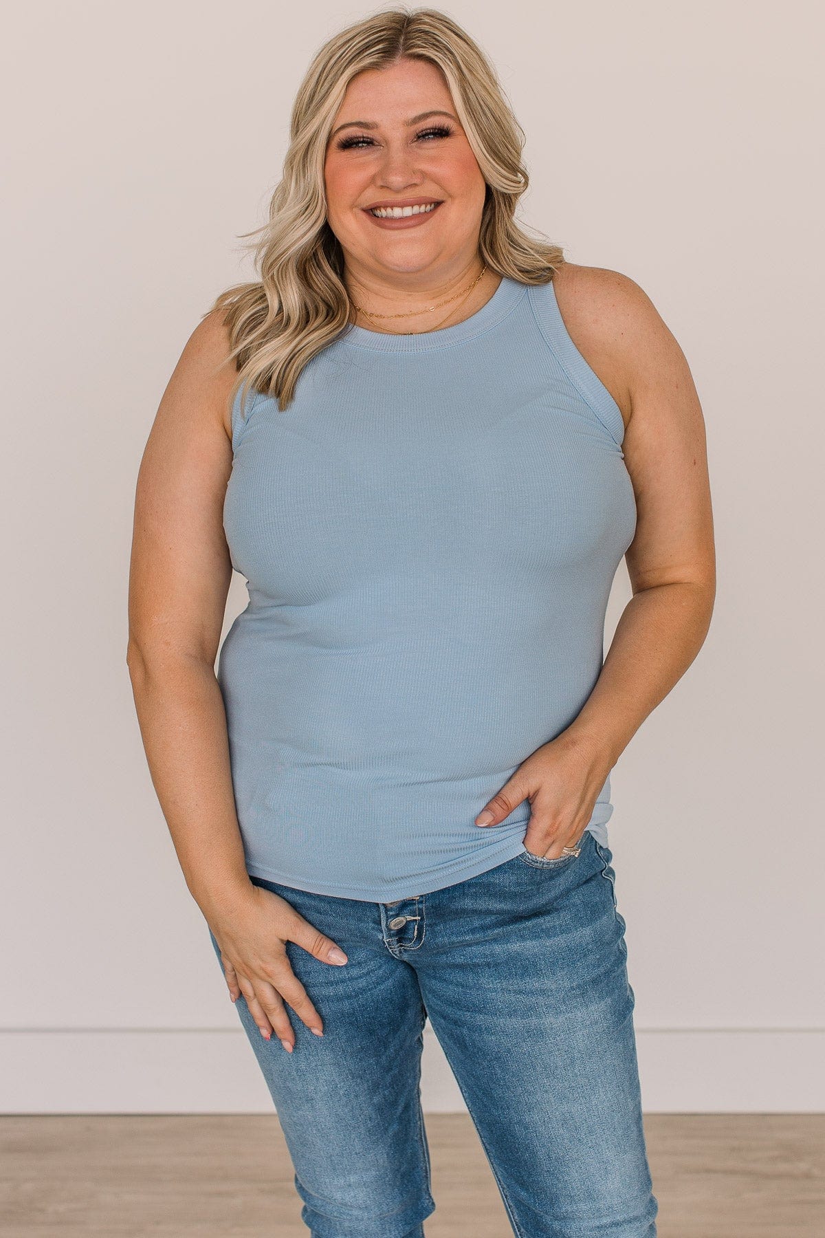 Holding On To Love Knit Tank Top- Powder Blue - Image 2