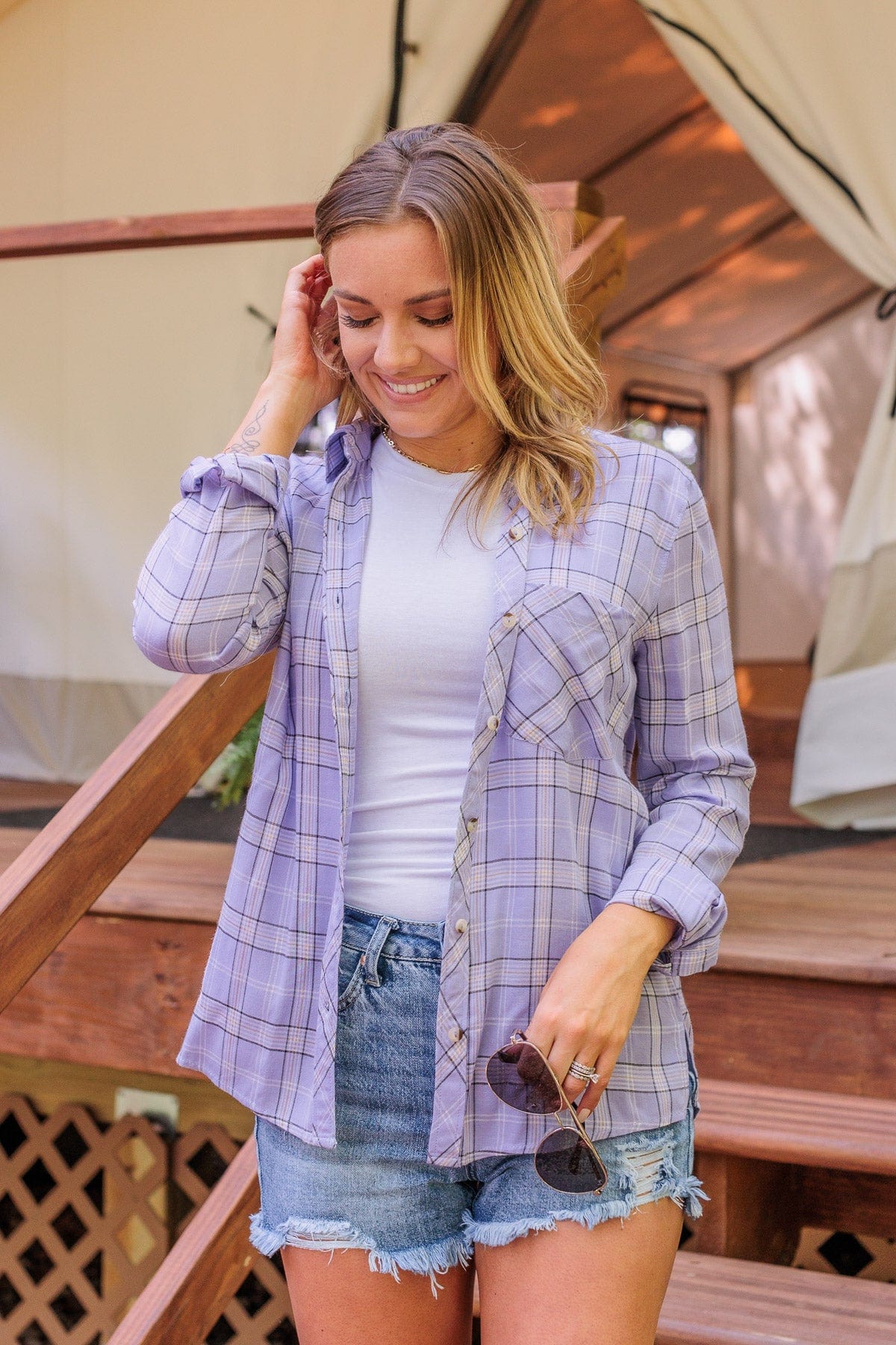 Holding Up My Own Plaid Top- Lavender - Image 4