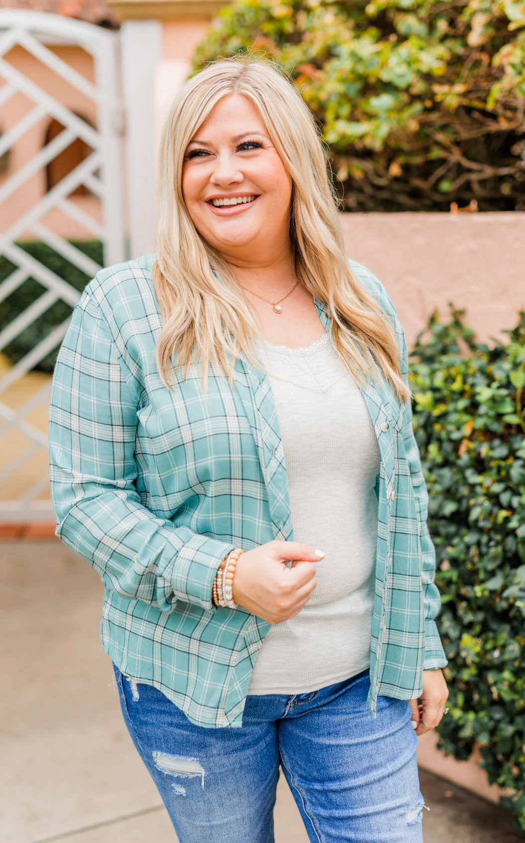 Holding Up My Own Plaid Top- Mint - Image 4