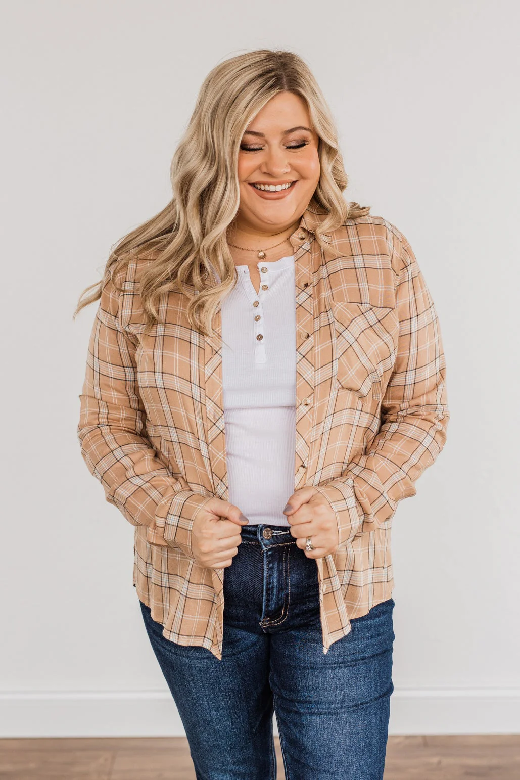 Holding Up My Own Plaid Top- Taupe - Image 8