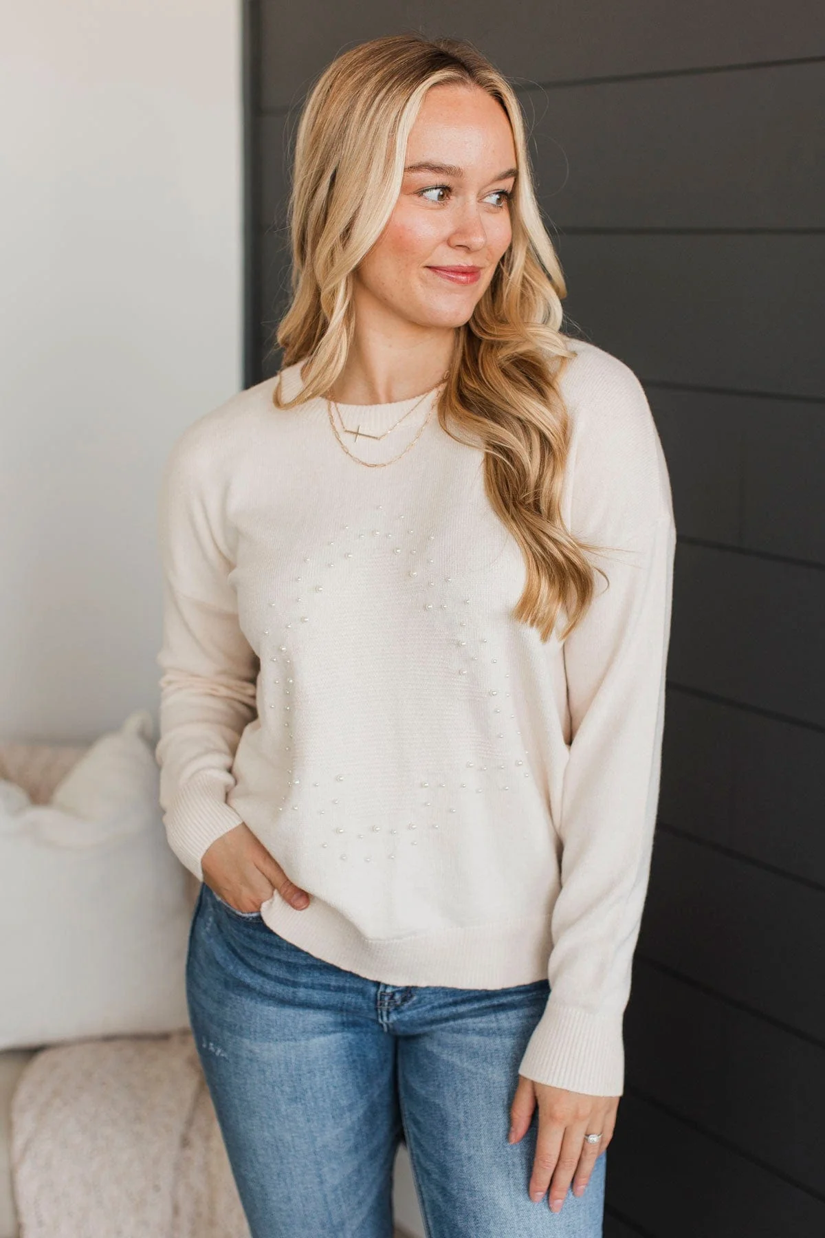 Holiday Blessings Knit Sweater- Oatmeal - Image 2