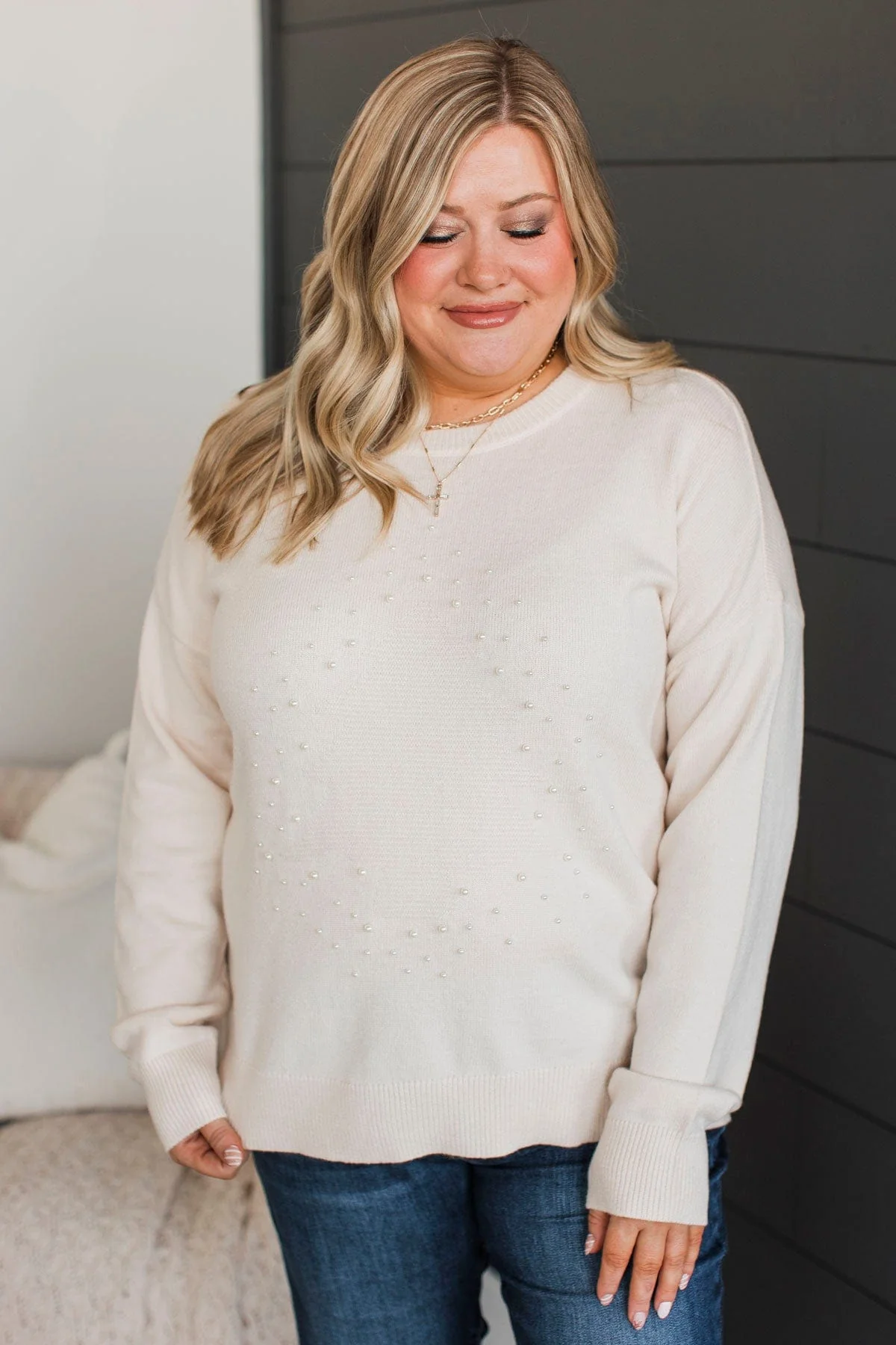 Holiday Blessings Knit Sweater- Oatmeal - Image 3