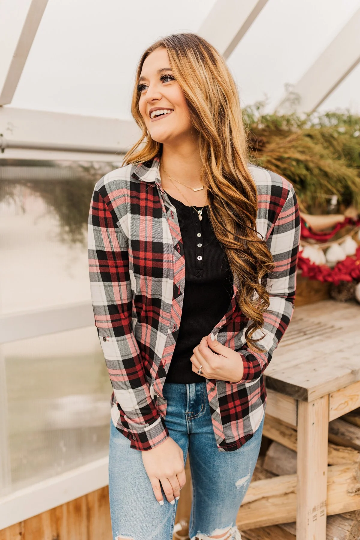 Holiday Feels Plaid Button Down- Red, Ivory & Black - Image 5