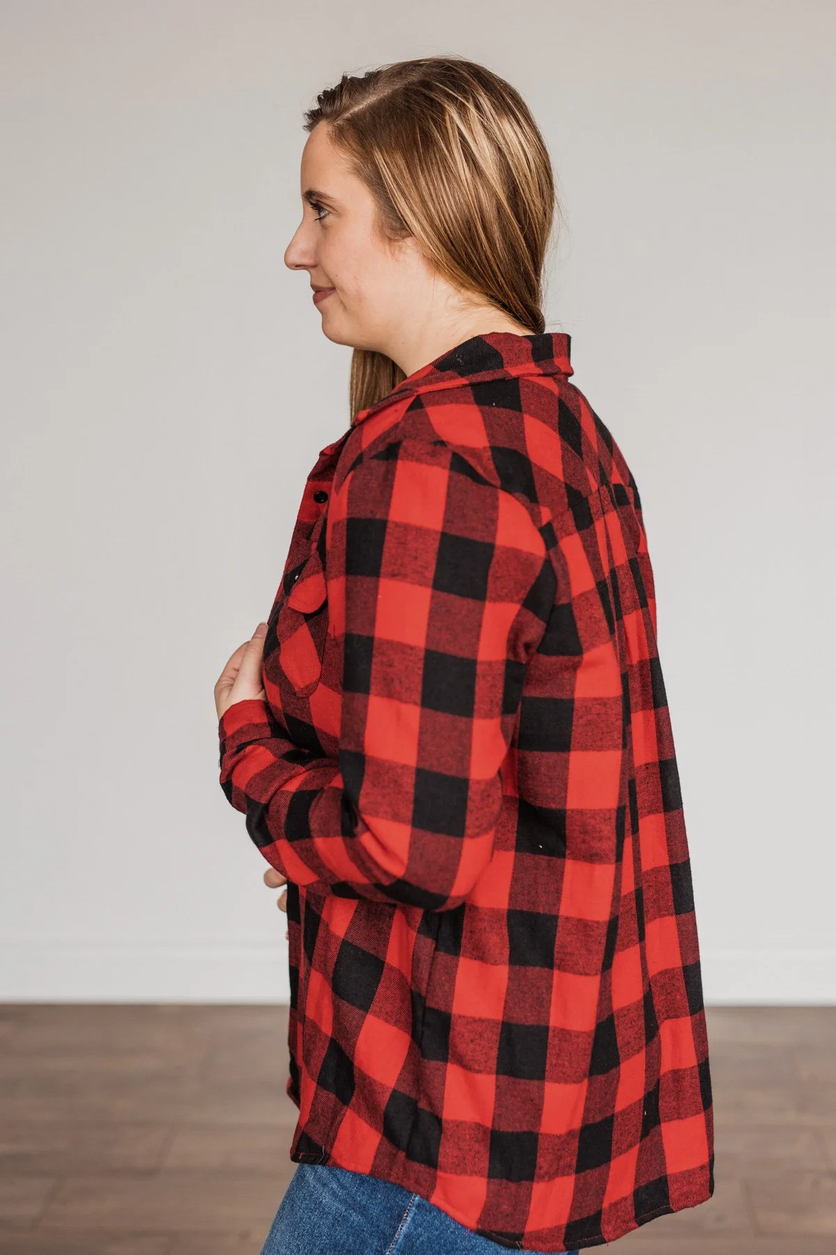 Holiday Wishes Plaid Button Down- Red & Black - Image 12