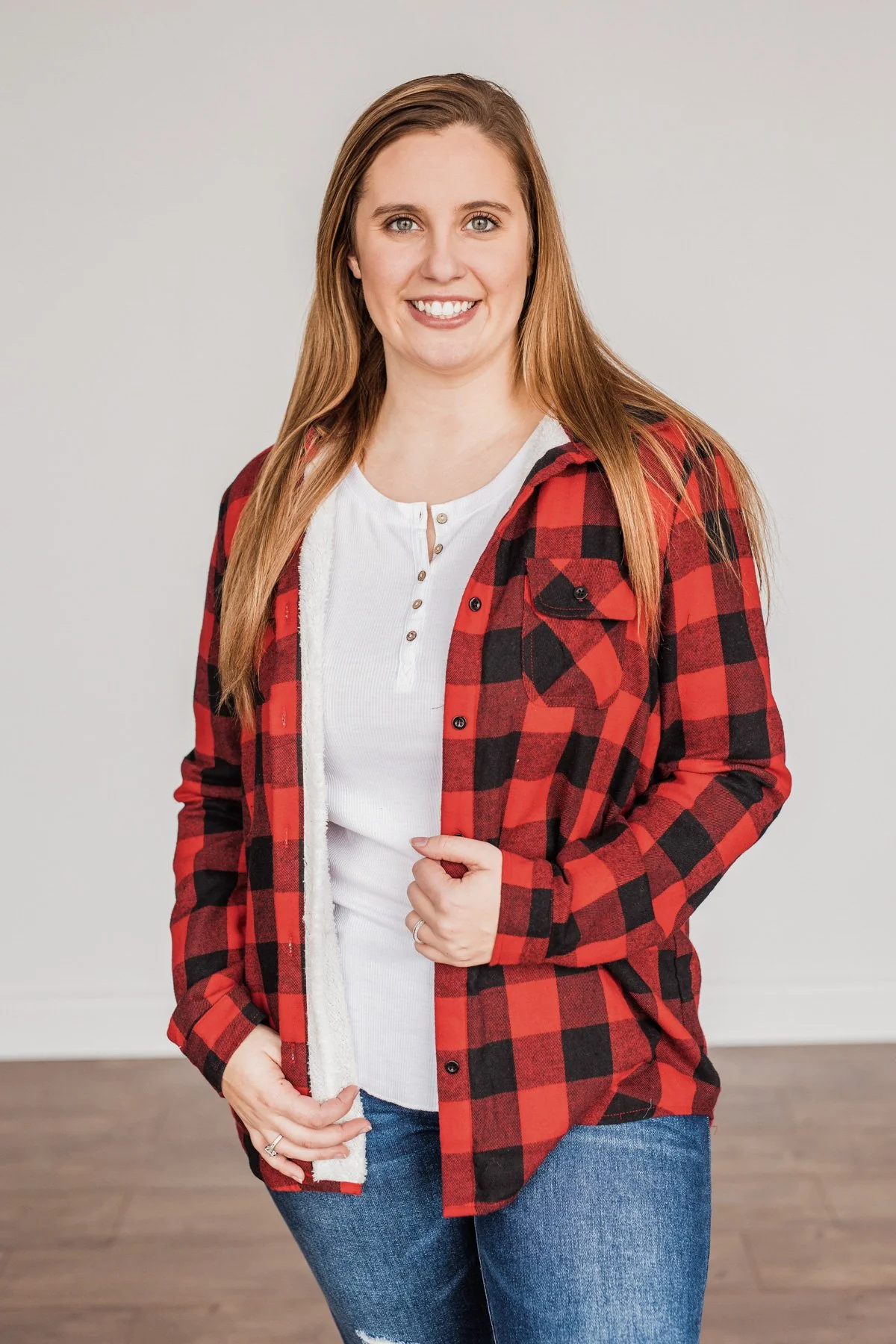 Holiday Wishes Plaid Button Down- Red & Black - Image 3