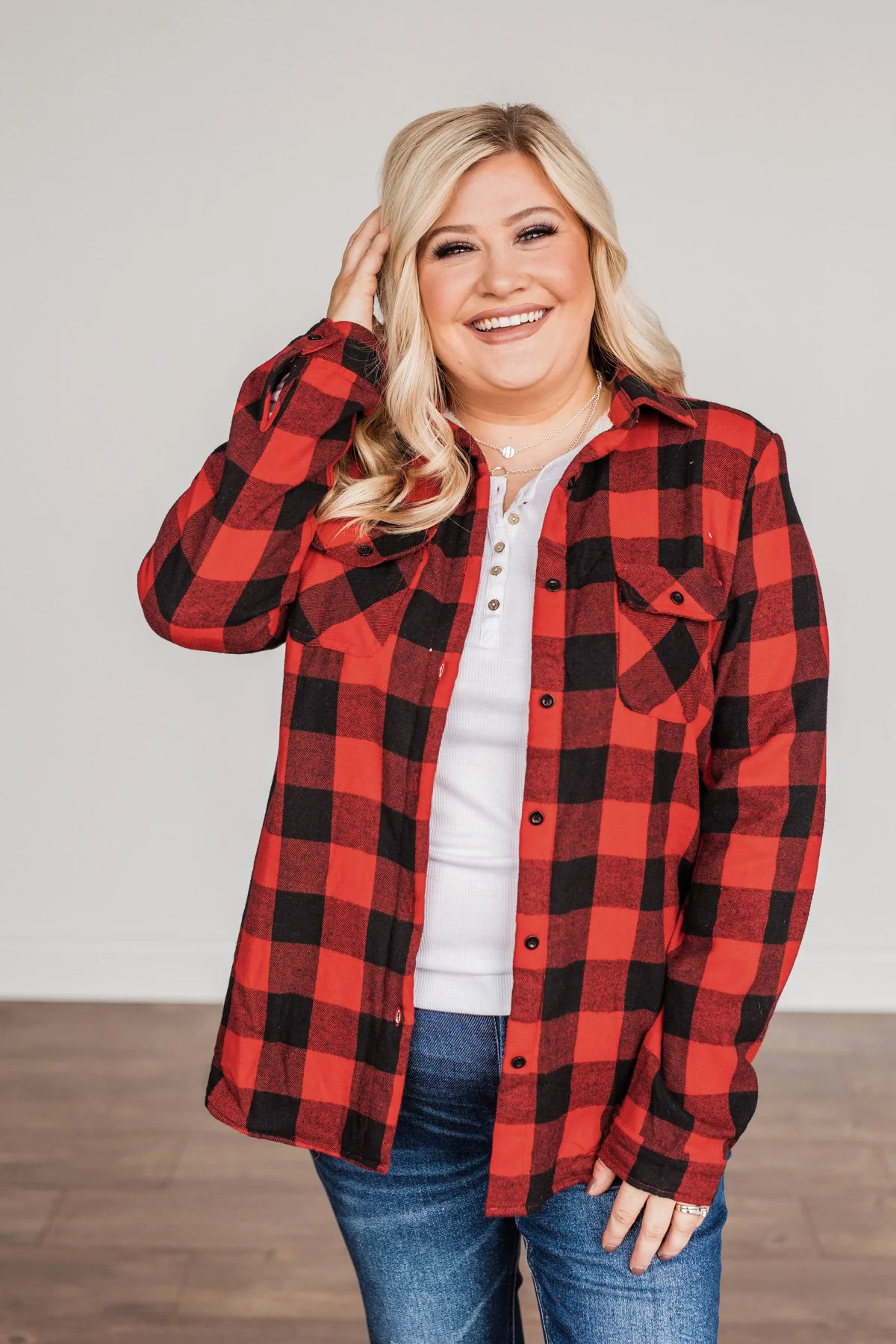Holiday Wishes Plaid Button Down- Red & Black - Image 5