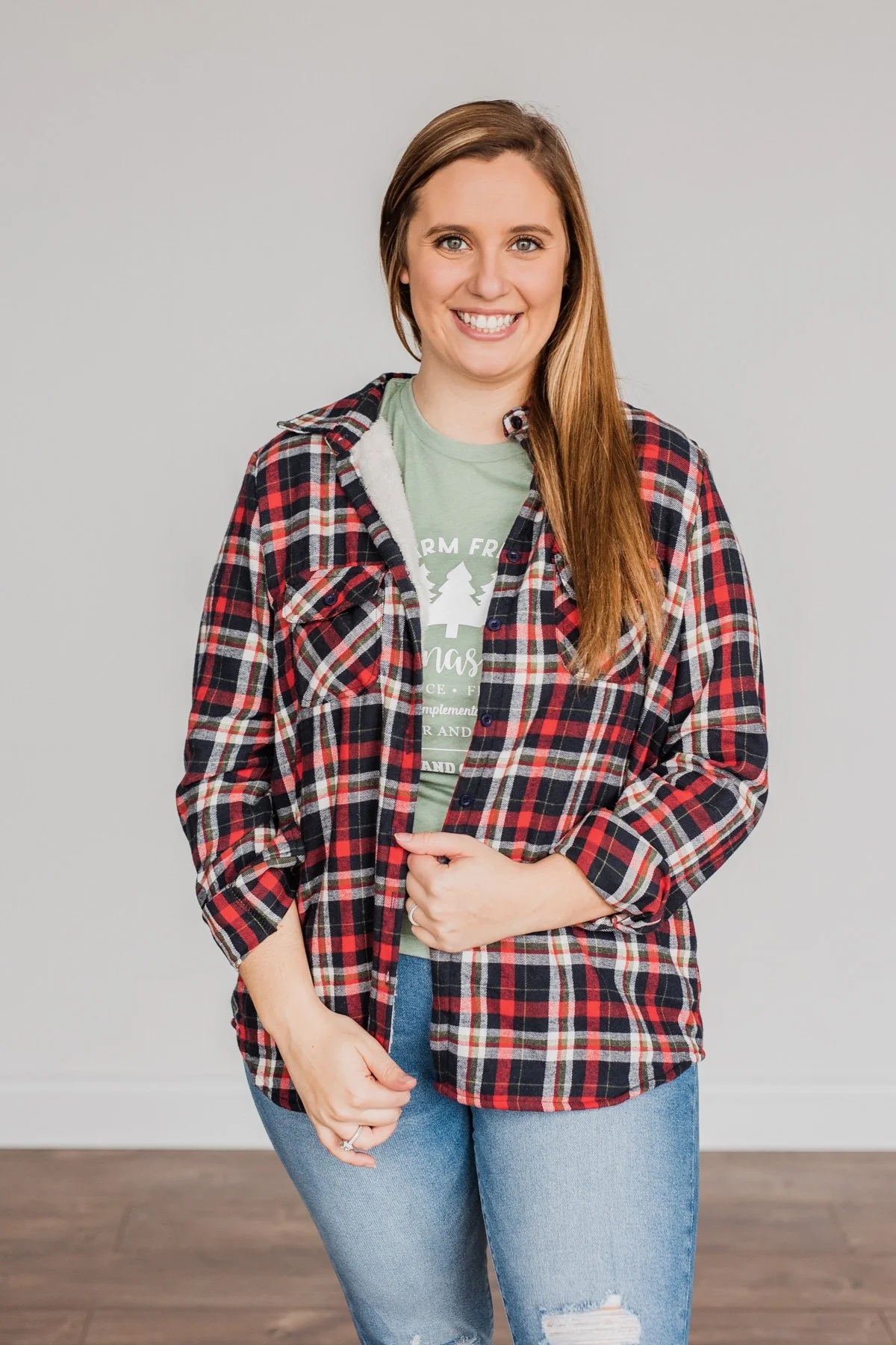 Holiday Wishes Plaid Button Down- Red & Ivory - Image 10