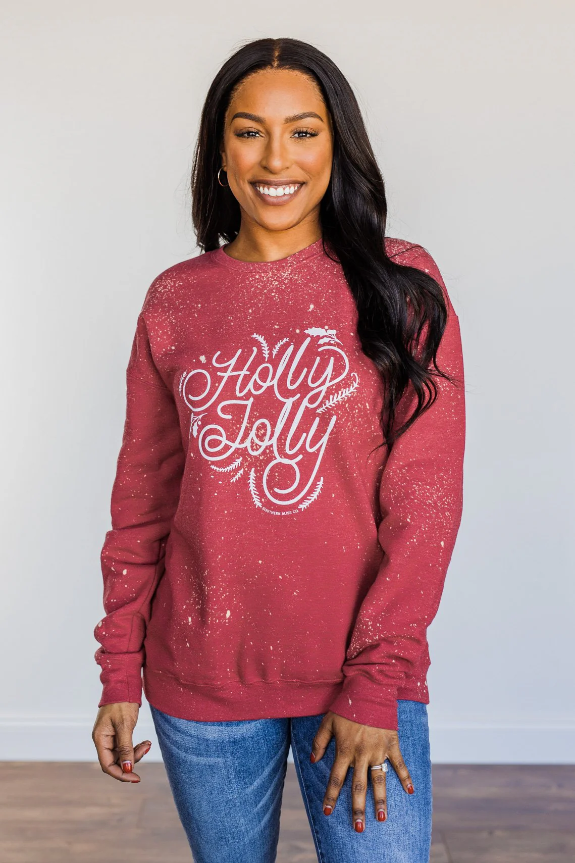 "Holly Jolly" Bleached Pullover- Red - Image 2