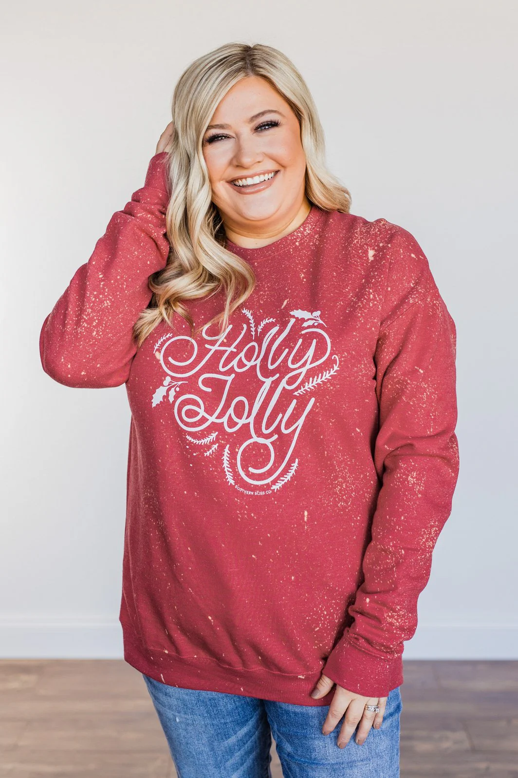 "Holly Jolly" Bleached Pullover- Red - Image 4