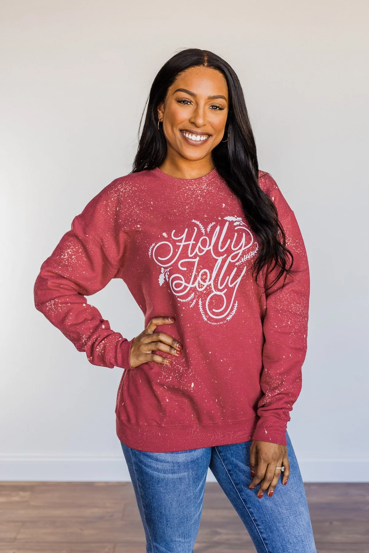 "Holly Jolly" Bleached Pullover- Red - Image 5
