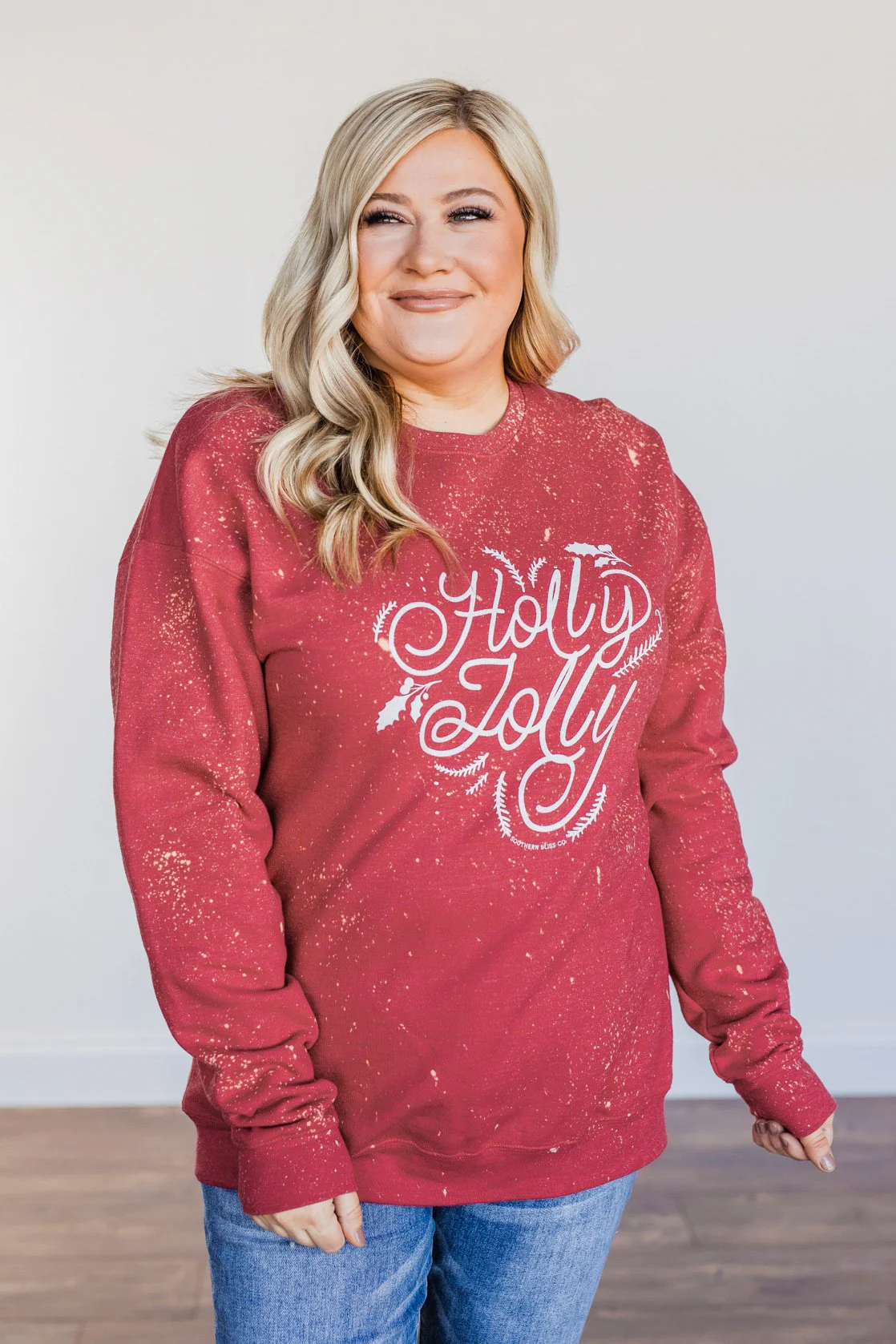 "Holly Jolly" Bleached Pullover- Red - Image 6
