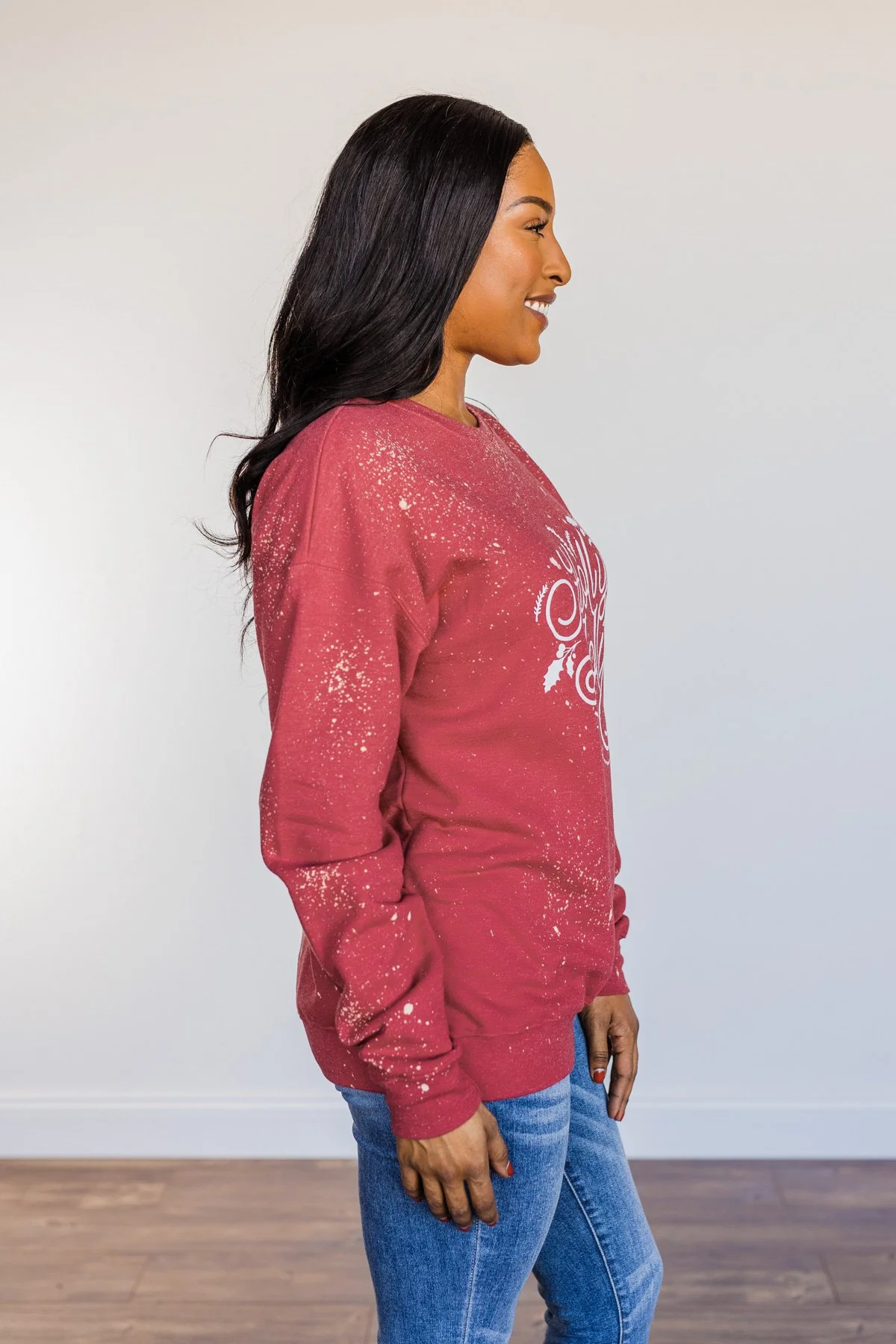 "Holly Jolly" Bleached Pullover- Red - Image 7